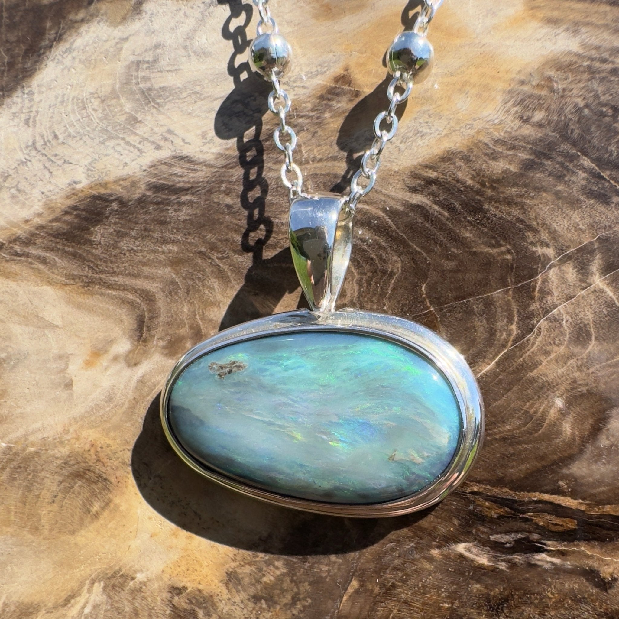 Deepwater Current ~ 9.6ct Lightning Ridge Semi Black Opal 925 Silver Pendant