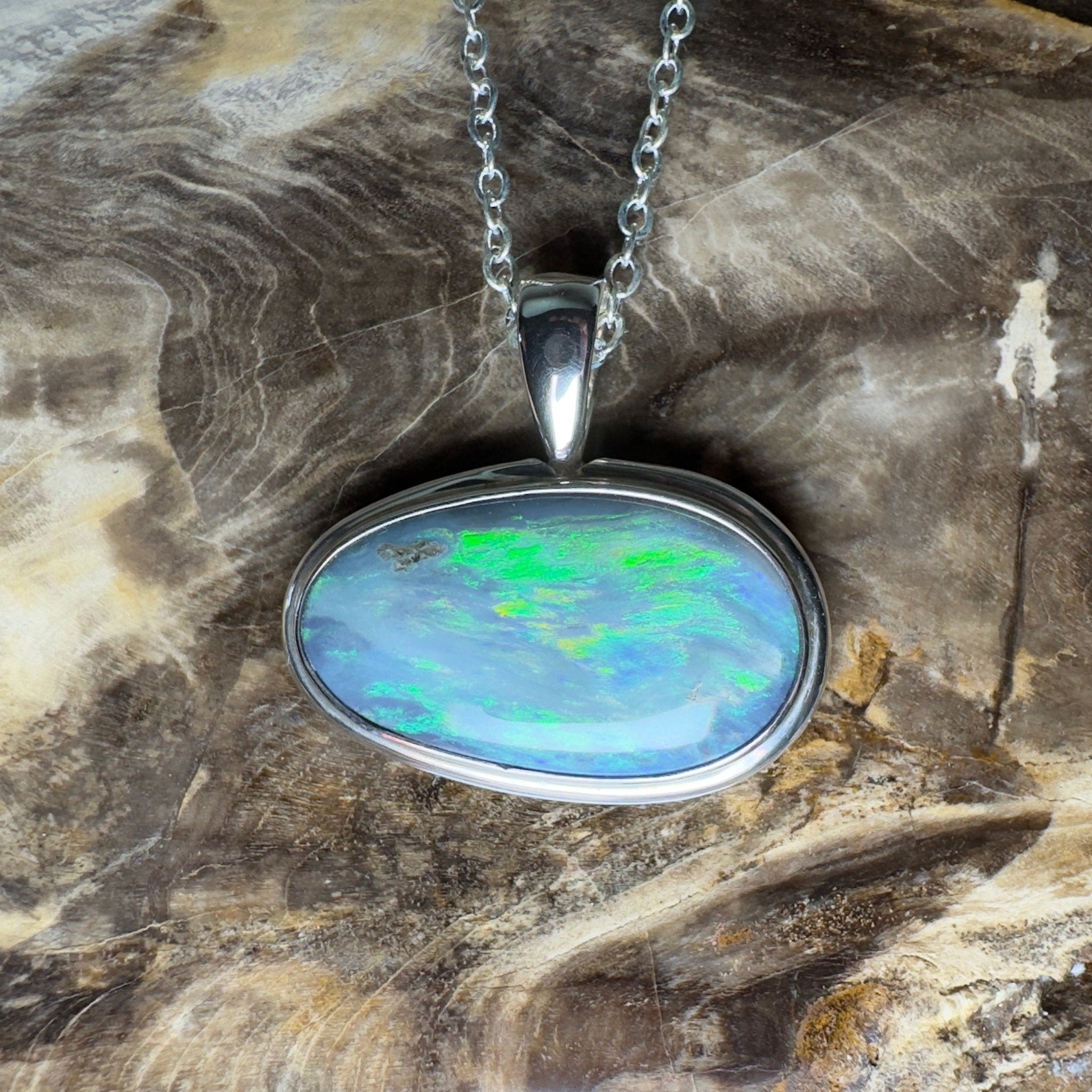 Deepwater Current ~ 9.6ct Lightning Ridge Semi Black Opal 925 Silver Pendant