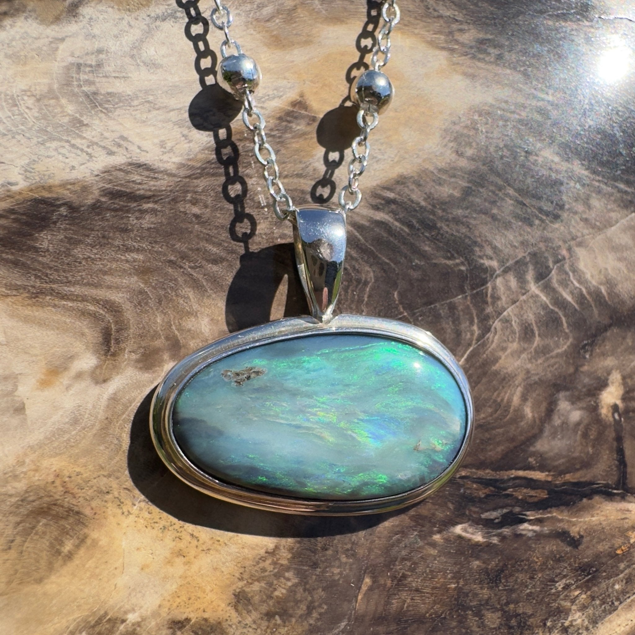 Deepwater Current ~ 9.6ct Lightning Ridge Semi Black Opal 925 Silver Pendant