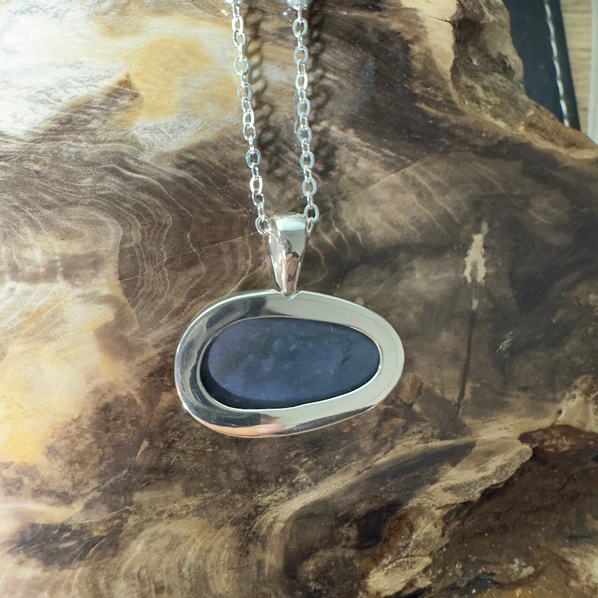 Deepwater Current ~ 9.6ct Lightning Ridge Semi Black Opal 925 Silver Pendant