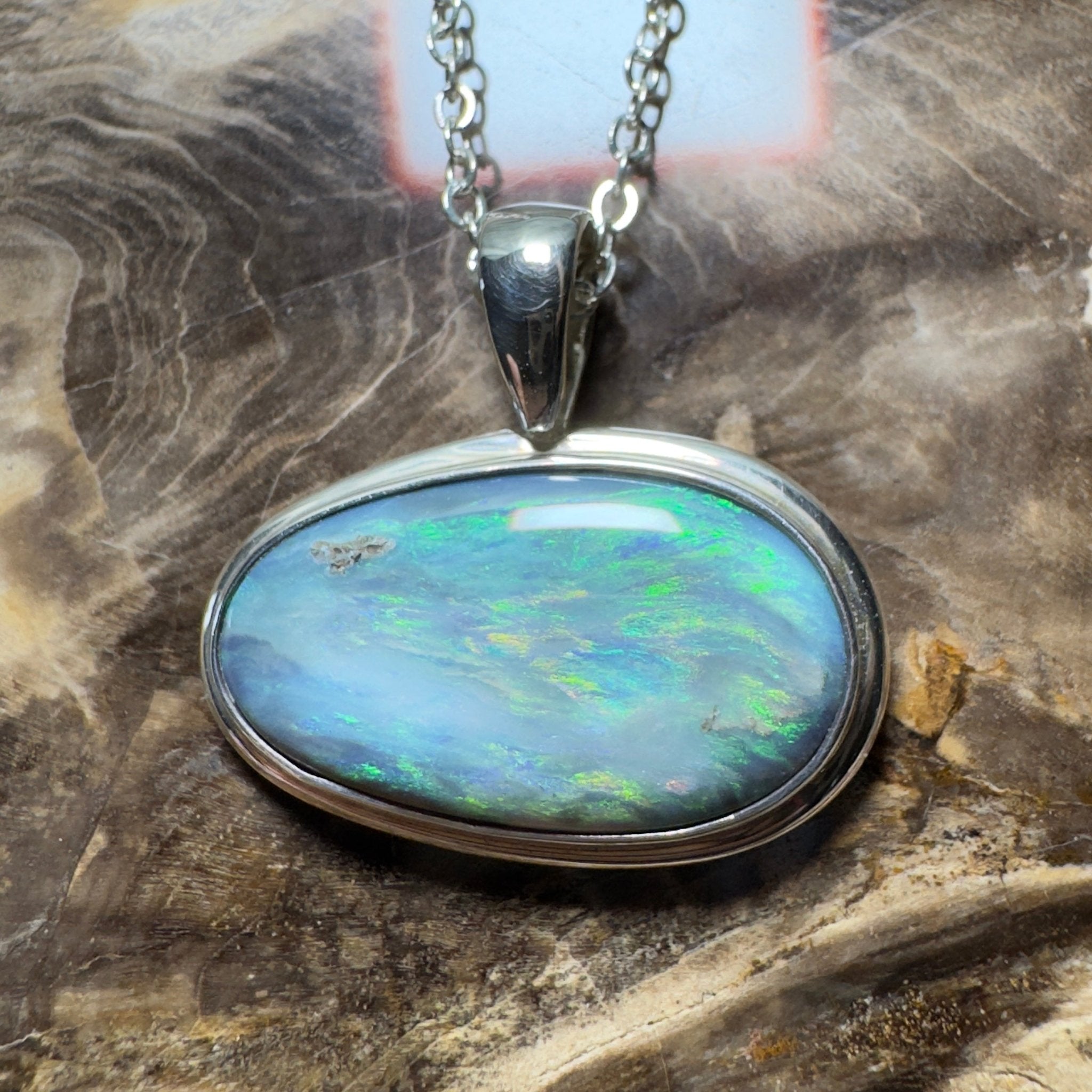 Deepwater Current ~ 9.6ct Lightning Ridge Semi Black Opal 925 Silver Pendant