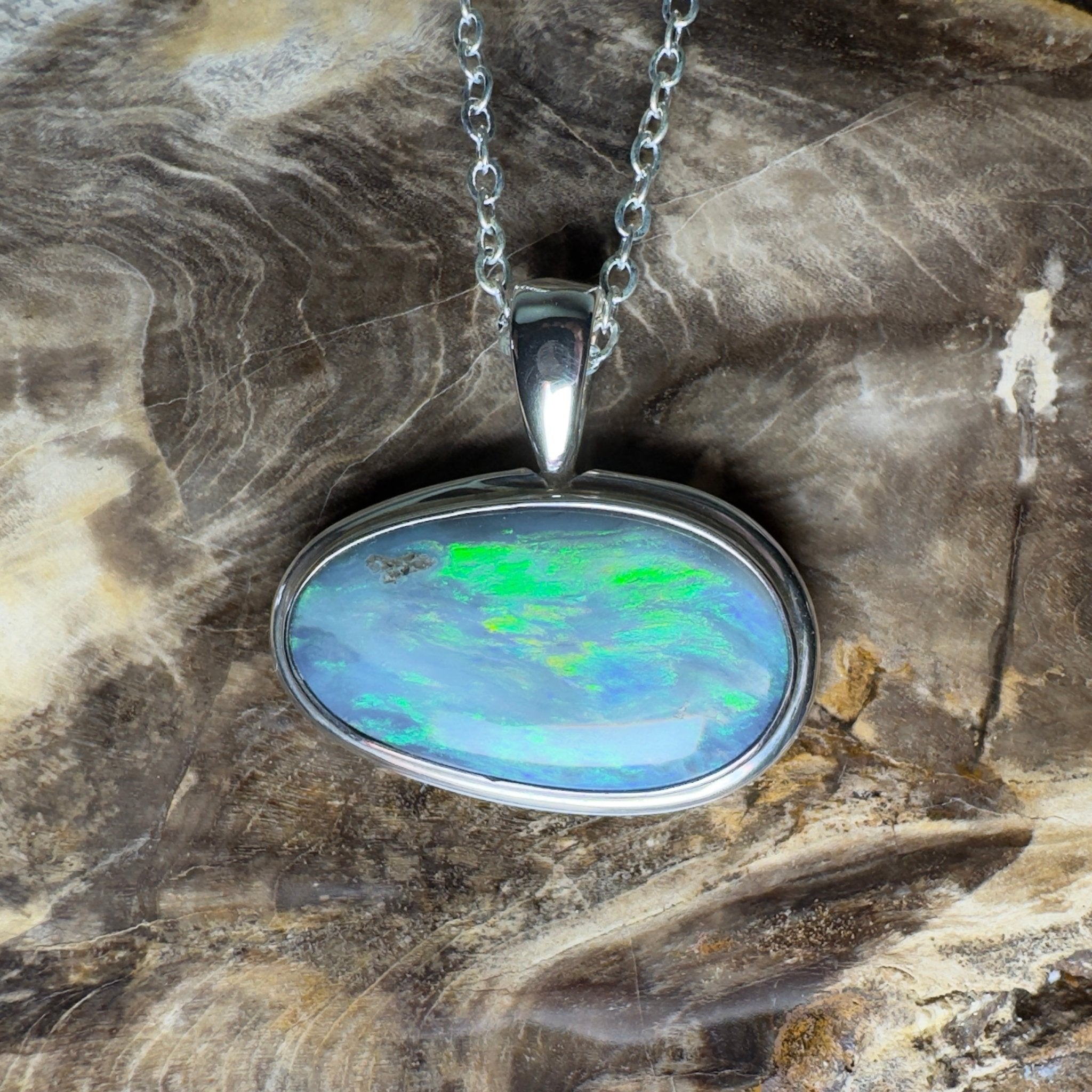 Deepwater Current ~ 9.6ct Lightning Ridge Semi Black Opal 925 Silver Pendant