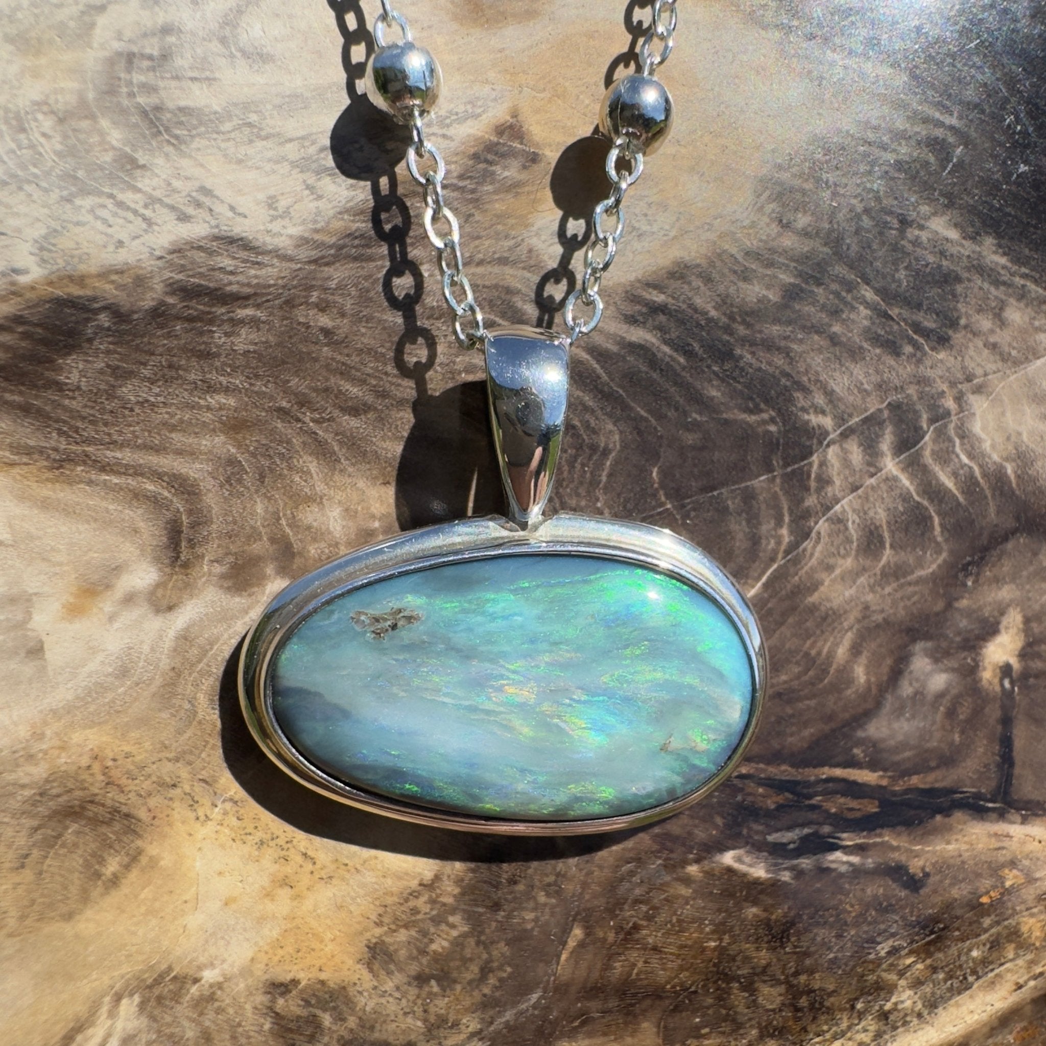 Deepwater Current ~ 9.6ct Lightning Ridge Semi Black Opal 925 Silver Pendant