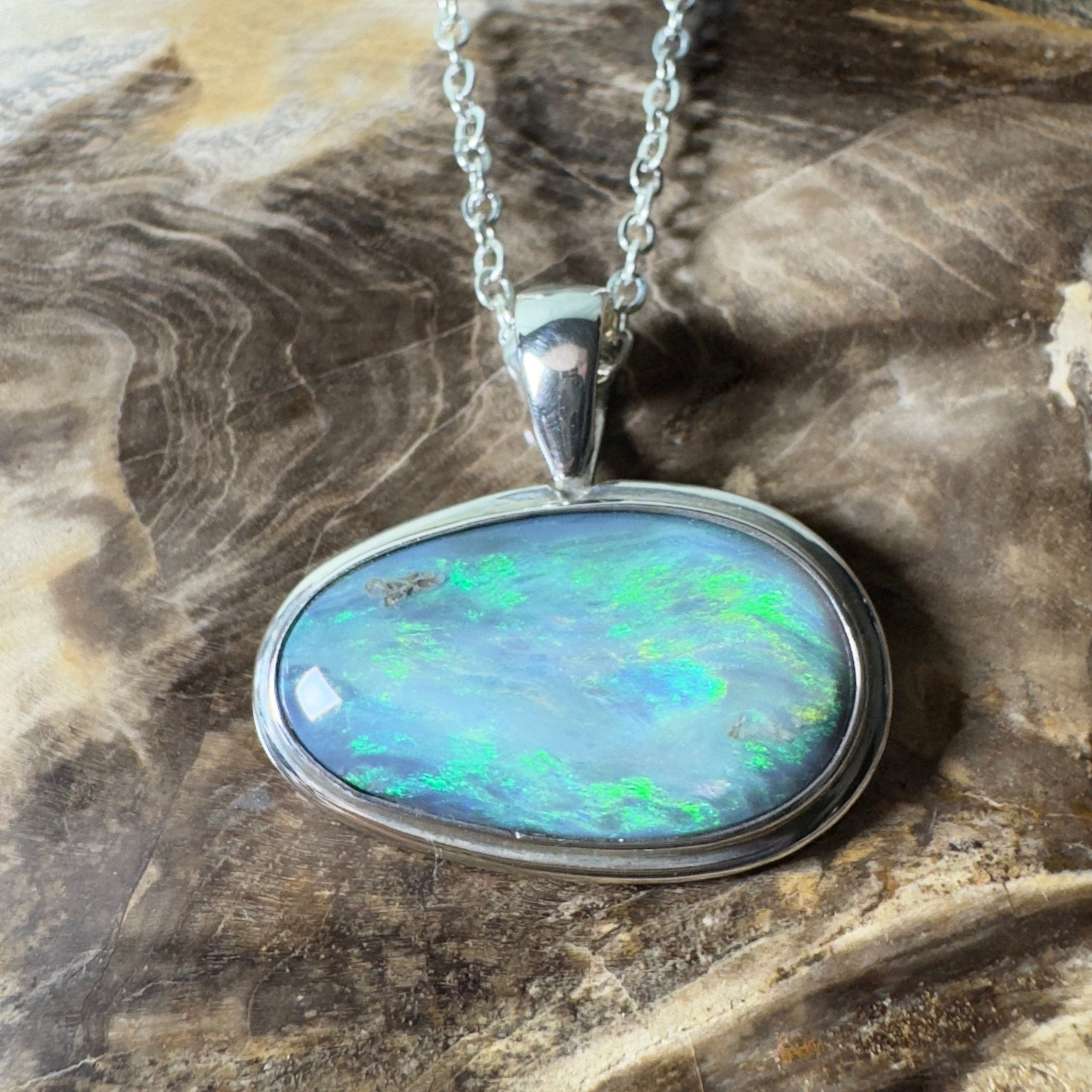 Deepwater Current ~ 9.6ct Lightning Ridge Semi Black Opal 925 Silver Pendant