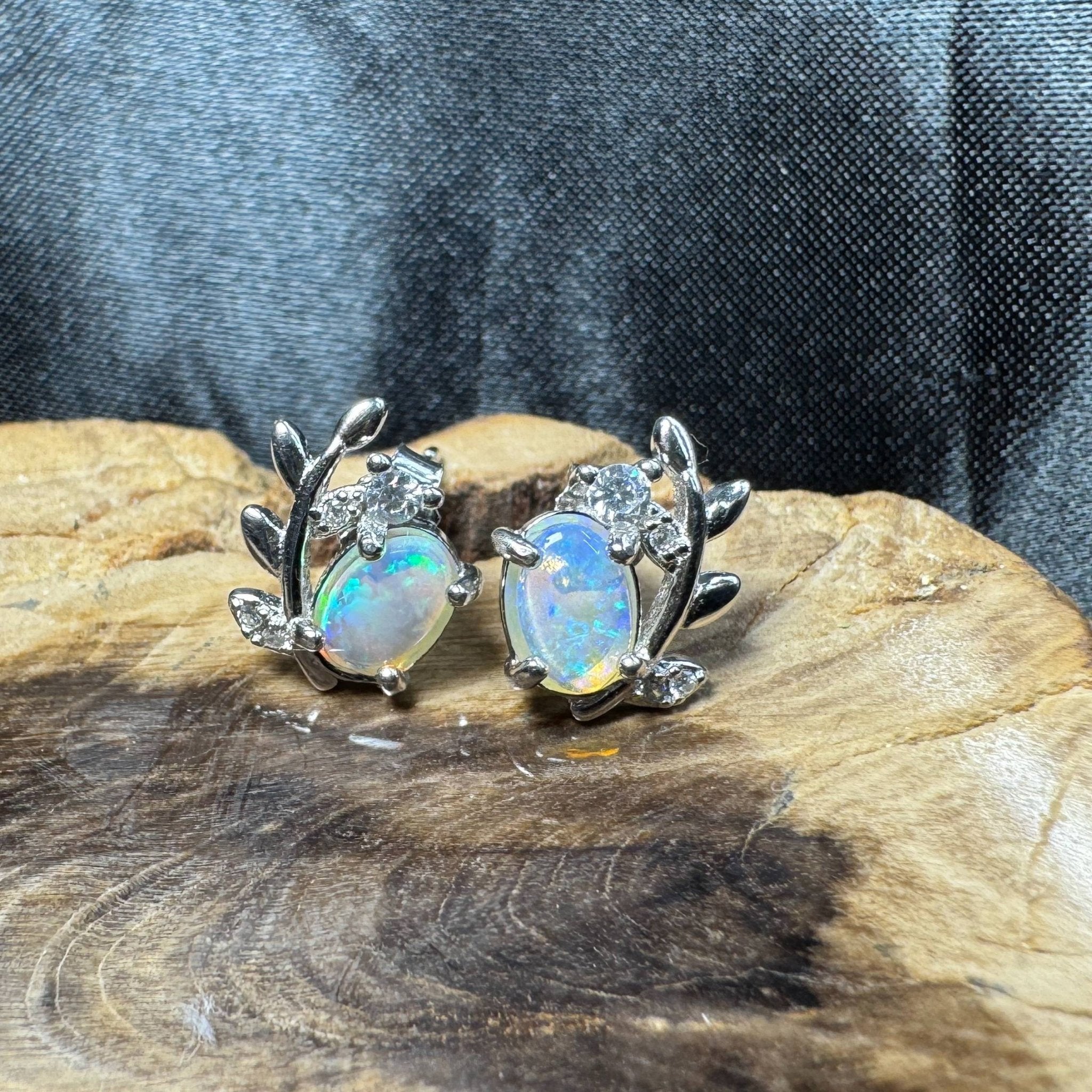Derwent Valley Glow ~ 1.1ct Solid Lightning Ridge Opal and Cubic Zirconia 925 Silver Earrings