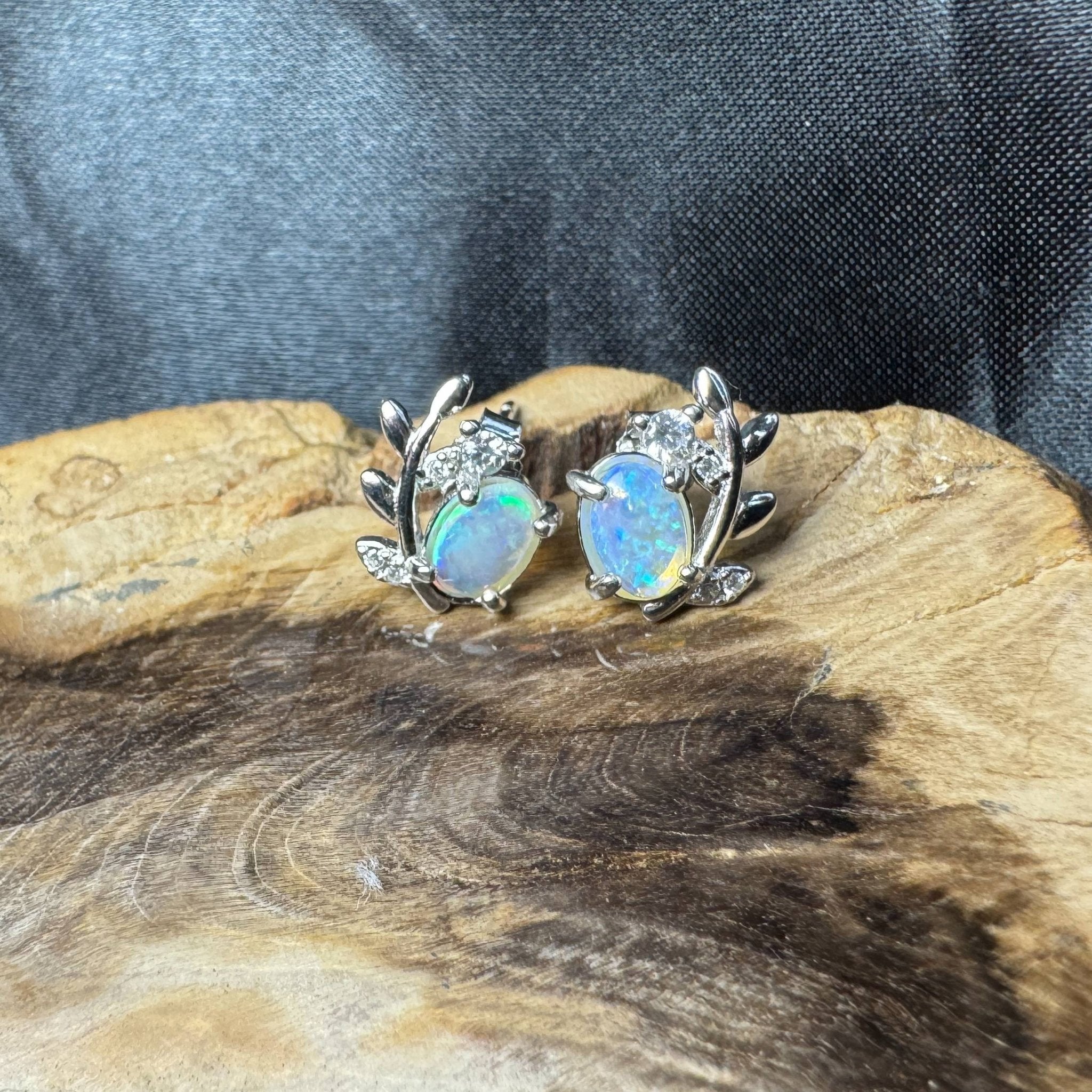Derwent Valley Glow ~ 1.1ct Solid Lightning Ridge Opal and Cubic Zirconia 925 Silver Earrings
