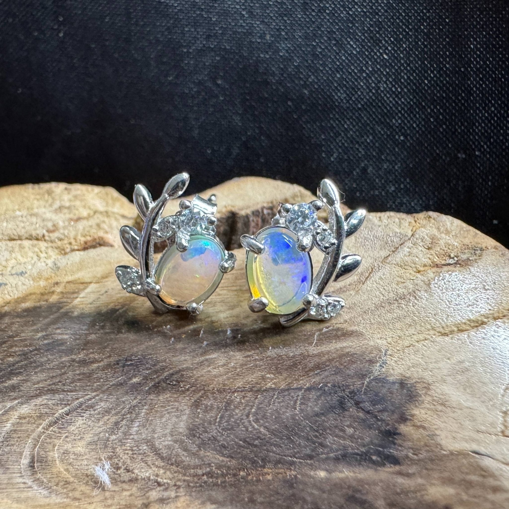 Derwent Valley Glow ~ 1.1ct Solid Lightning Ridge Opal and Cubic Zirconia 925 Silver Earrings