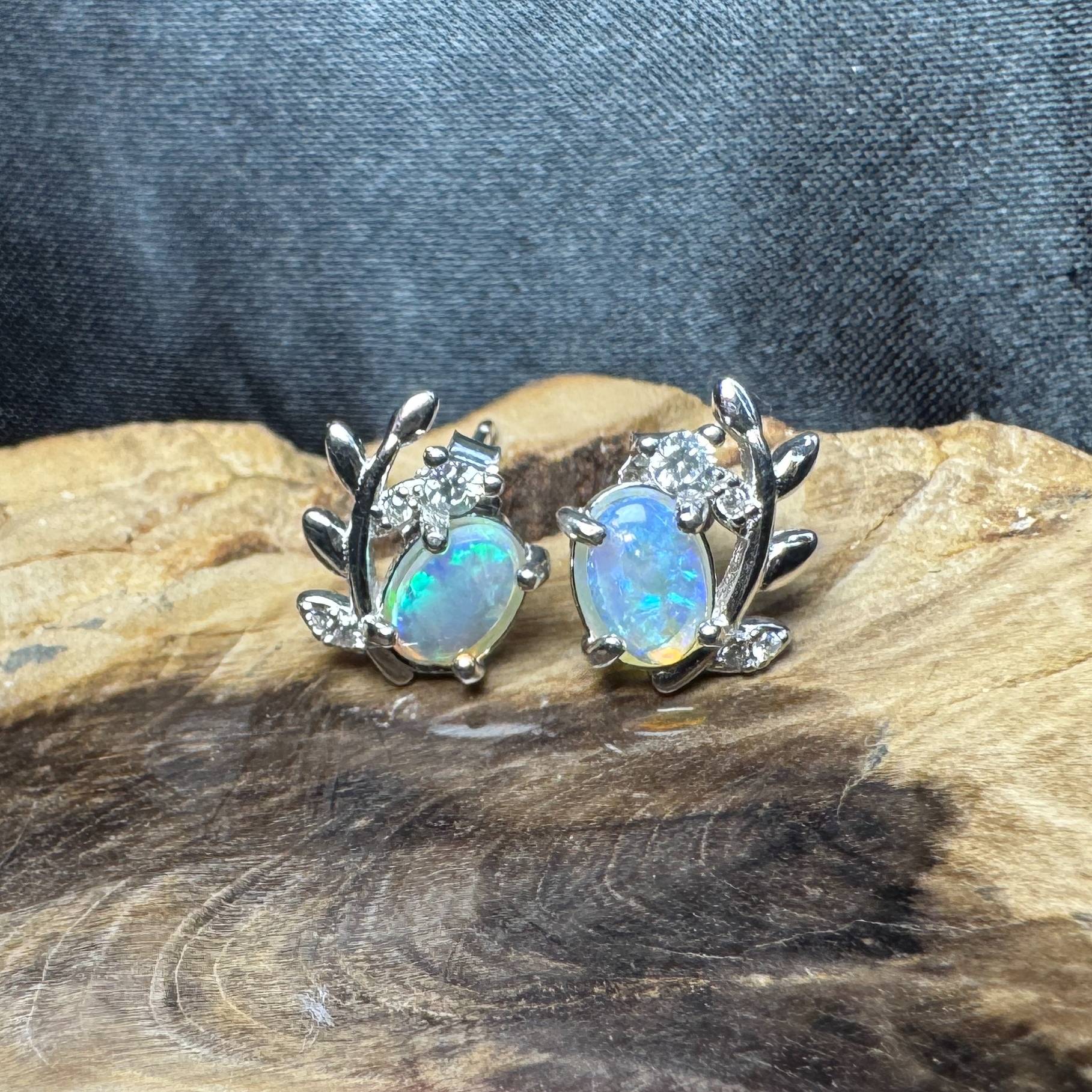 Derwent Valley Glow ~ 1.1ct Solid Lightning Ridge Opal and Cubic Zirconia 925 Silver Earrings