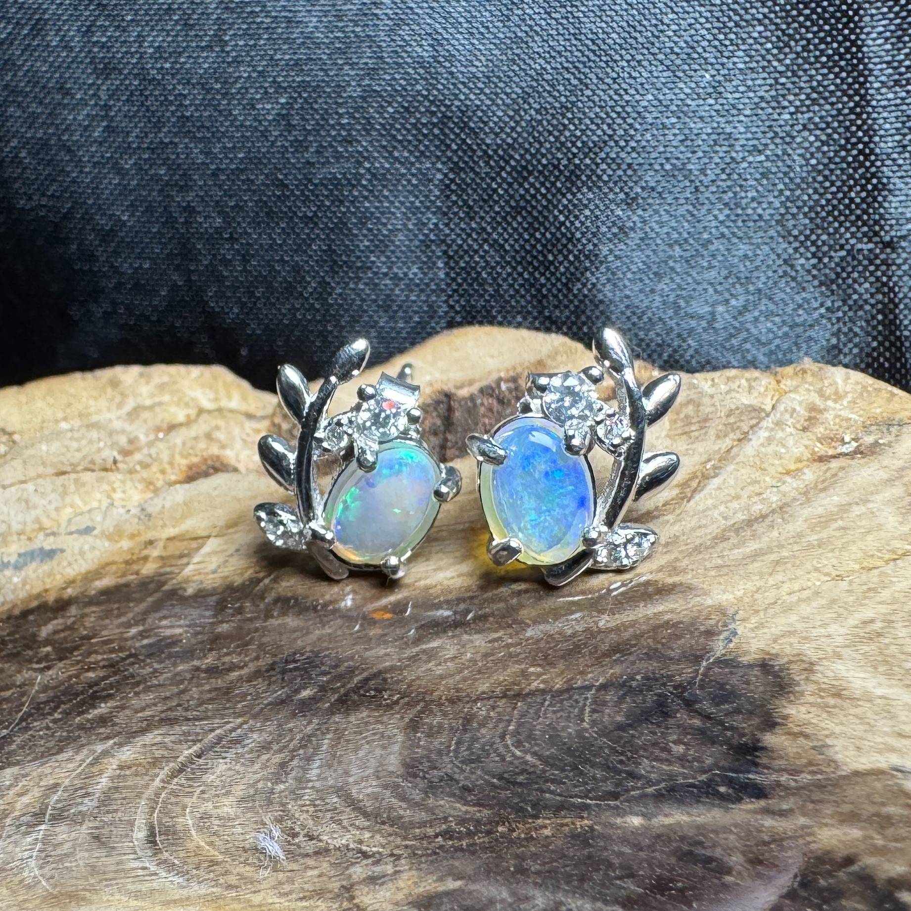 Derwent Valley Glow ~ 1.1ct Solid Lightning Ridge Opal and Cubic Zirconia 925 Silver Earrings