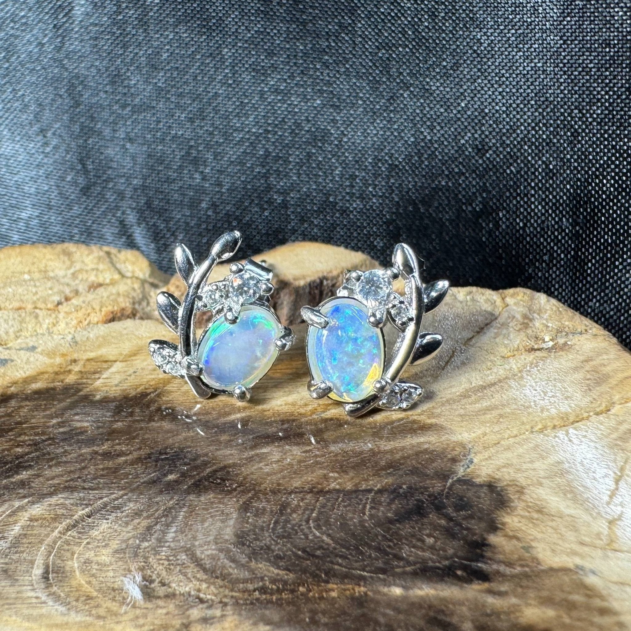 Derwent Valley Glow ~ 1.1ct Solid Lightning Ridge Opal and Cubic Zirconia 925 Silver Earrings