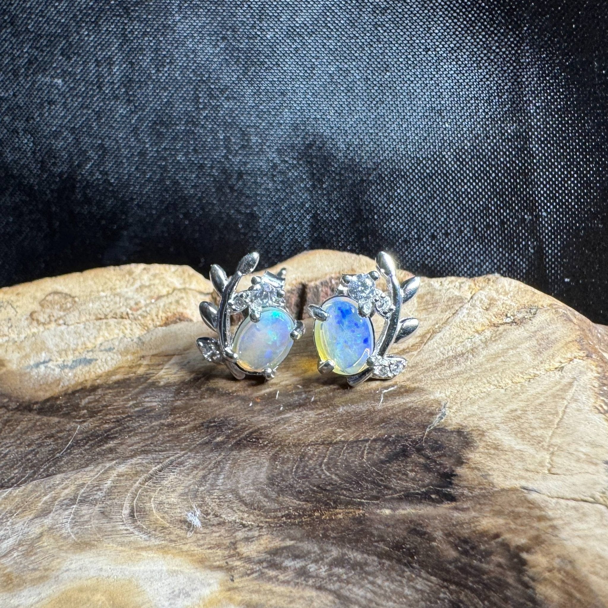 Derwent Valley Glow ~ 1.1ct Solid Lightning Ridge Opal and Cubic Zirconia 925 Silver Earrings
