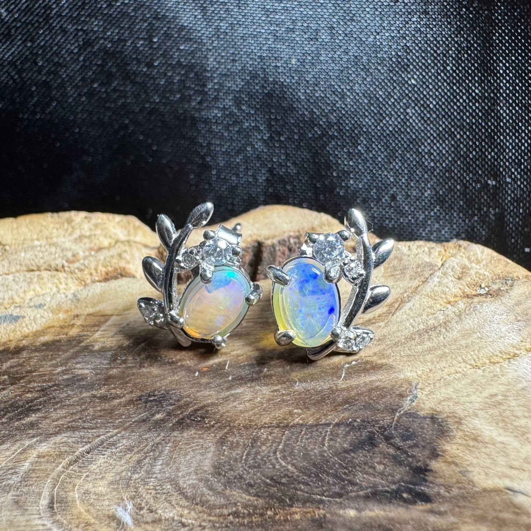 Derwent Valley Glow ~ 1.1ct Solid Lightning Ridge Opal and Cubic Zirconia 925 Silver Earrings