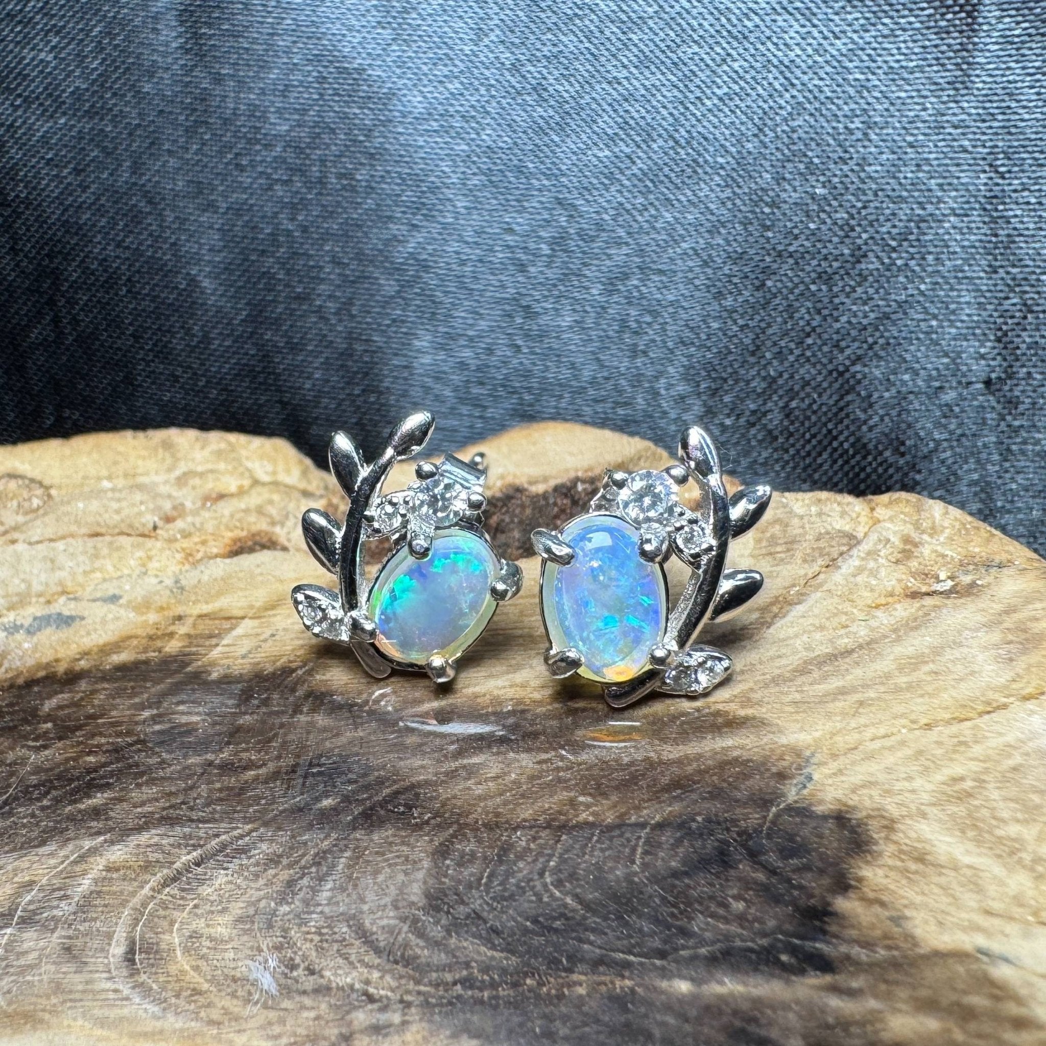 Derwent Valley Glow ~ 1.1ct Solid Lightning Ridge Opal and Cubic Zirconia 925 Silver Earrings
