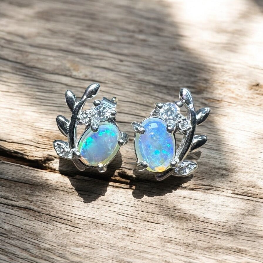 Derwent Valley Glow ~ 1.1ct Solid Lightning Ridge Opal and Cubic Zirconia 925 Silver Earrings