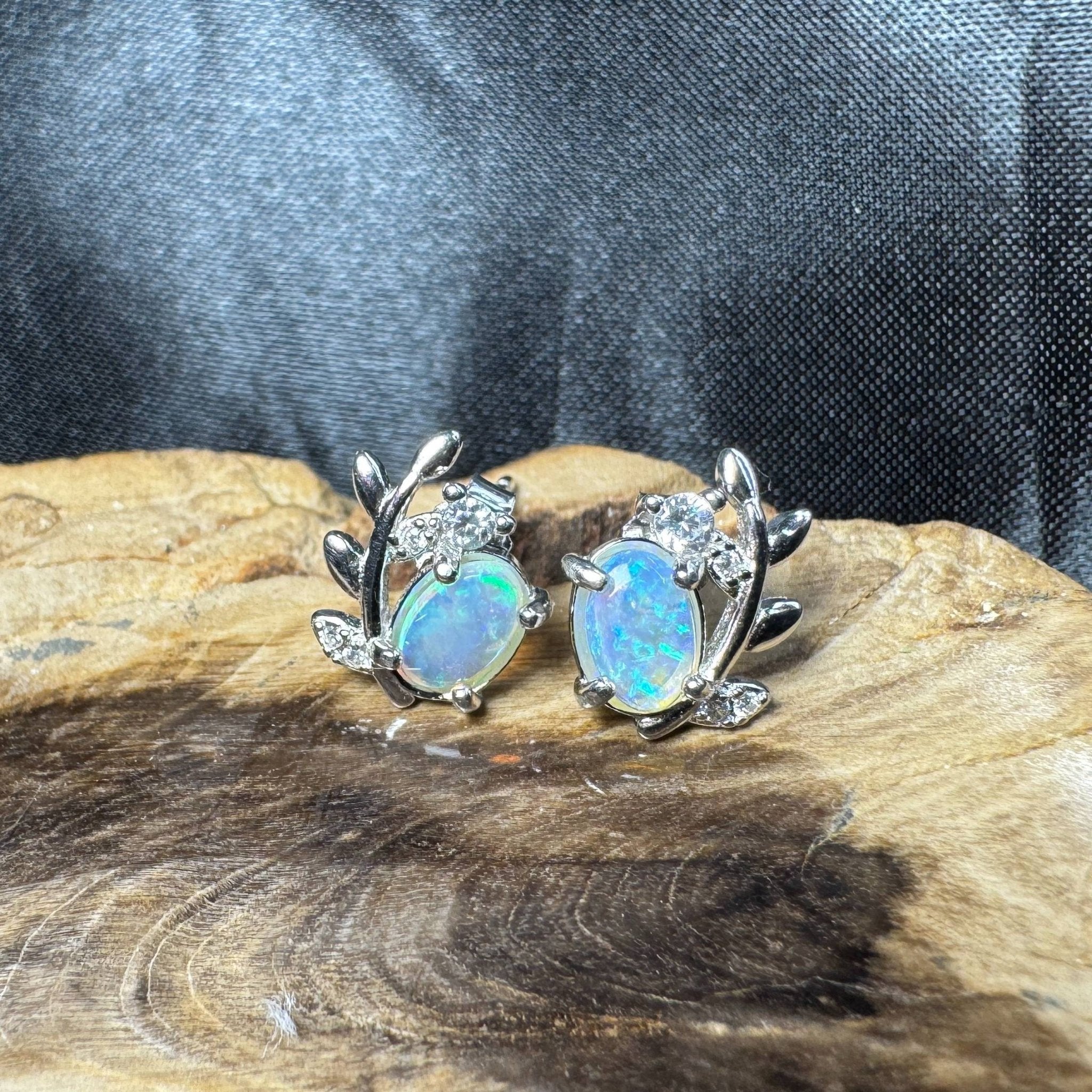 Derwent Valley Glow ~ 1.1ct Solid Lightning Ridge Opal and Cubic Zirconia 925 Silver Earrings
