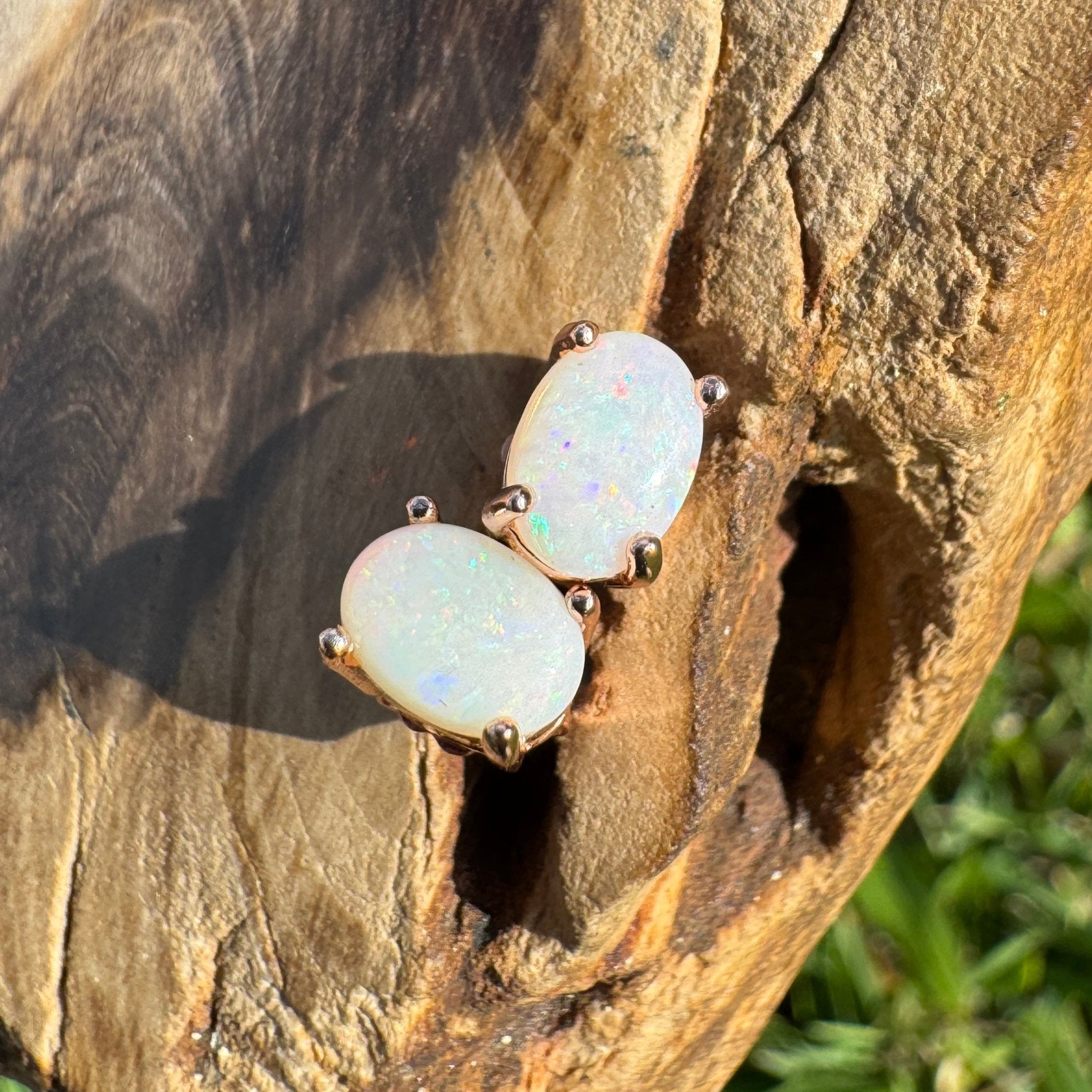 Desert Bloom ~ 1.3ct Coober Pedy Opal Rose Gold Coated Sterling Silver Earrings
