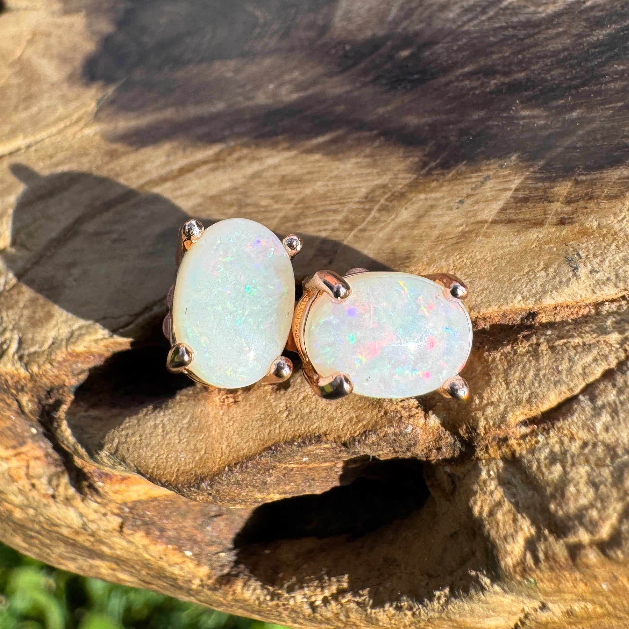 Desert Bloom ~ 1.3ct Coober Pedy Opal Rose Gold Coated Sterling Silver Earrings