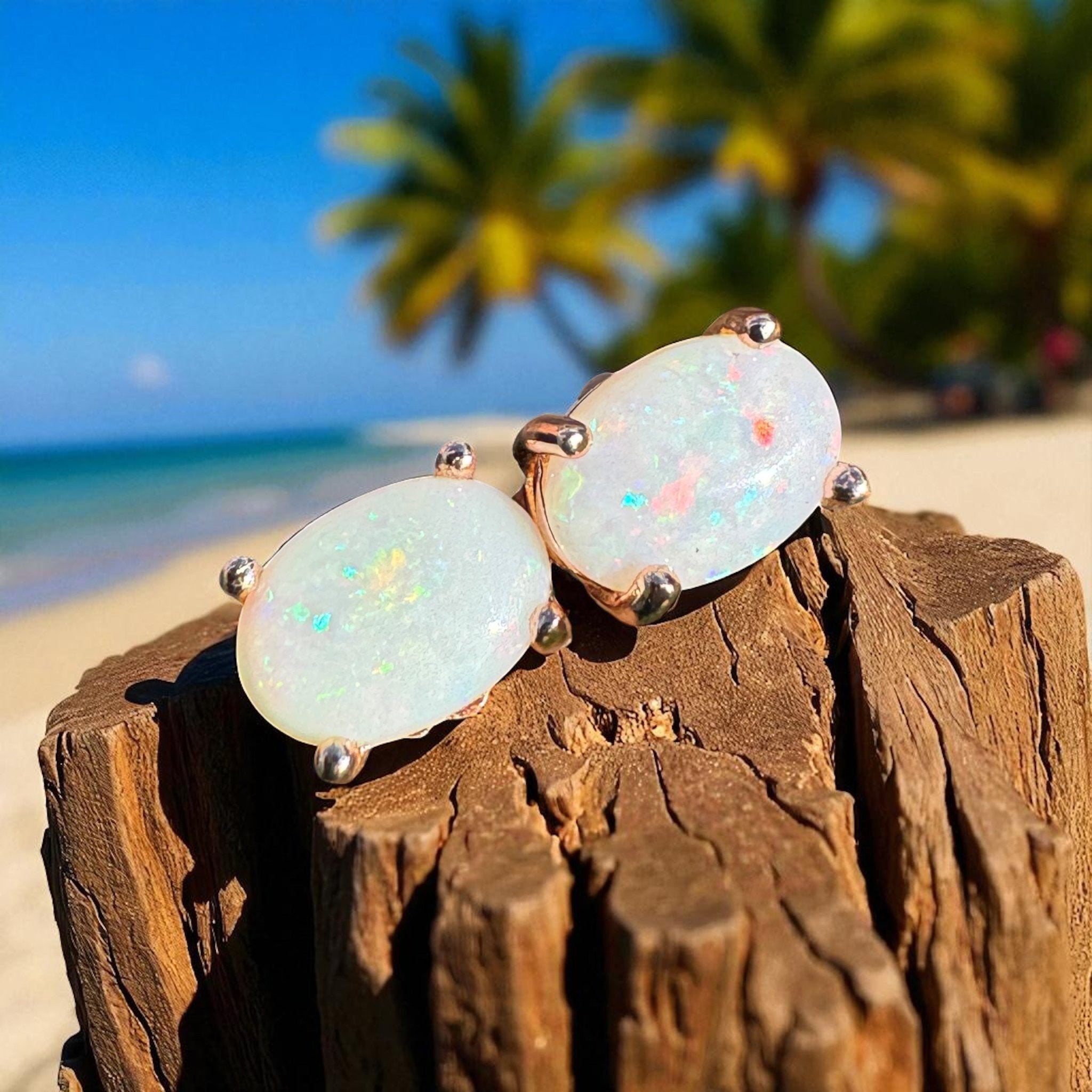 Desert Bloom ~ 1.3ct Coober Pedy Opal Rose Gold Coated Sterling Silver Earrings