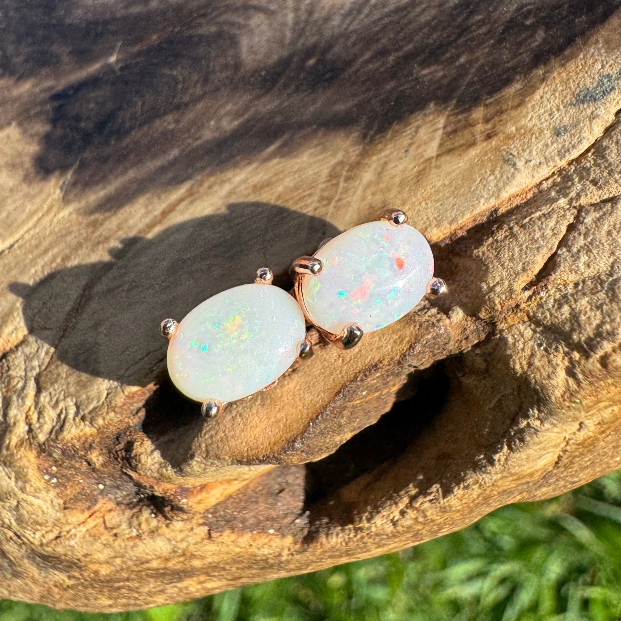 Desert Bloom ~ 1.3ct Coober Pedy Opal Rose Gold Coated Sterling Silver Earrings
