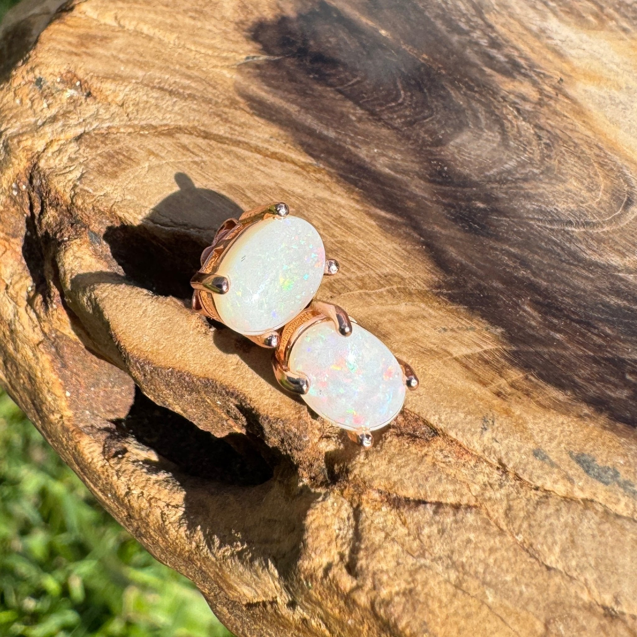 Desert Bloom ~ 1.3ct Coober Pedy Opal Rose Gold Coated Sterling Silver Earrings