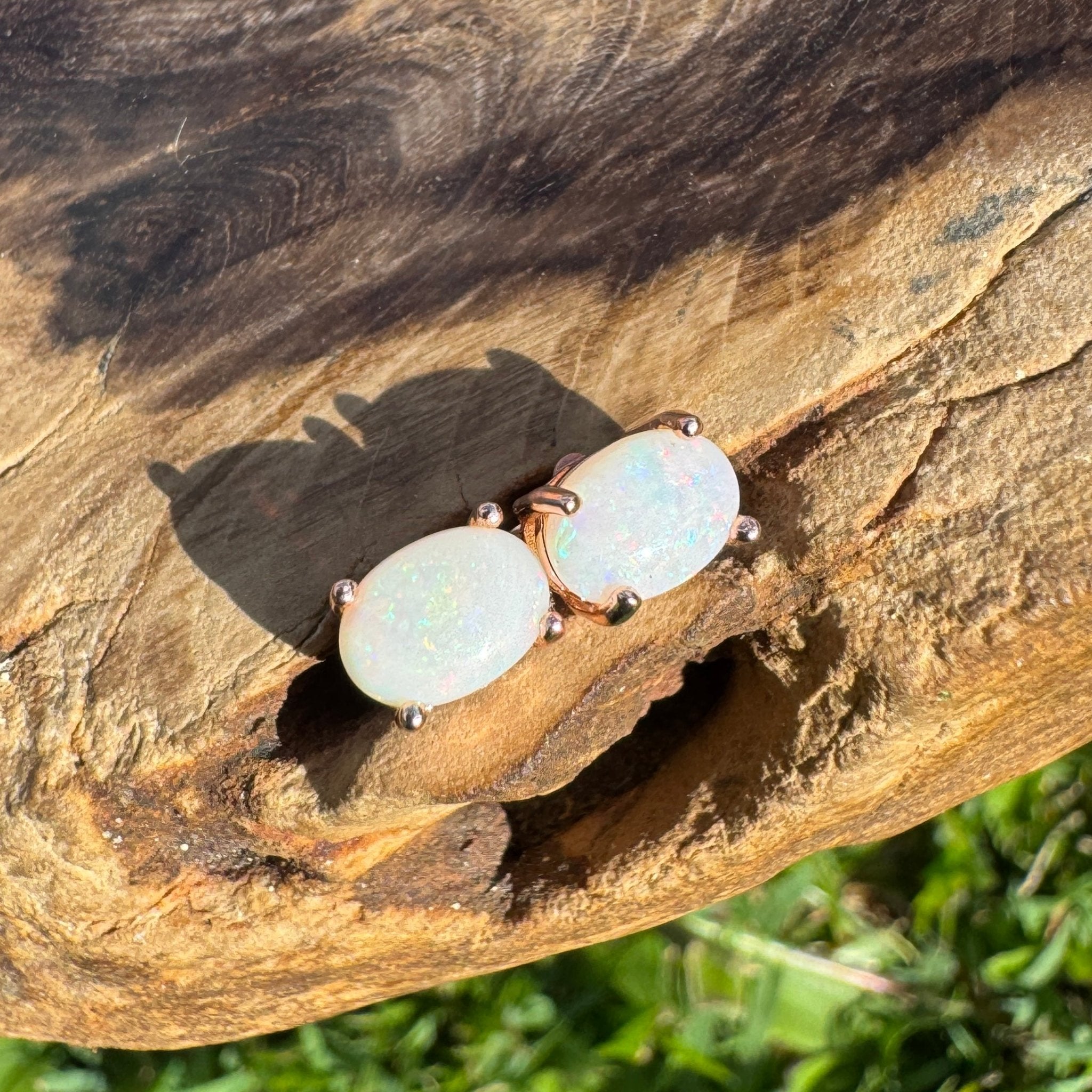 Desert Bloom ~ 1.3ct Coober Pedy Opal Rose Gold Coated Sterling Silver Earrings