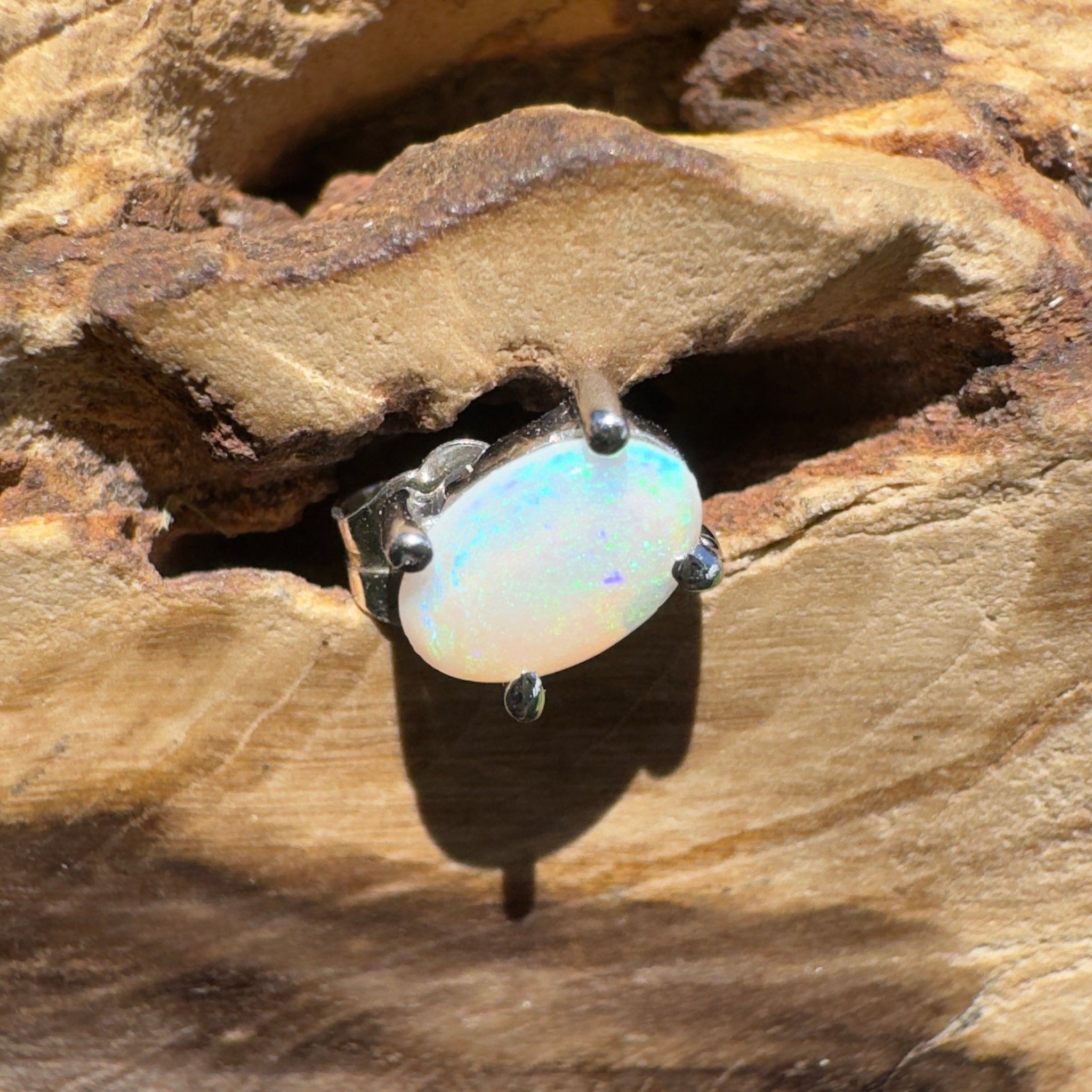 Desert Blue ~ 0.3ct Coober Pedy Opal 925 Silver Single Earring