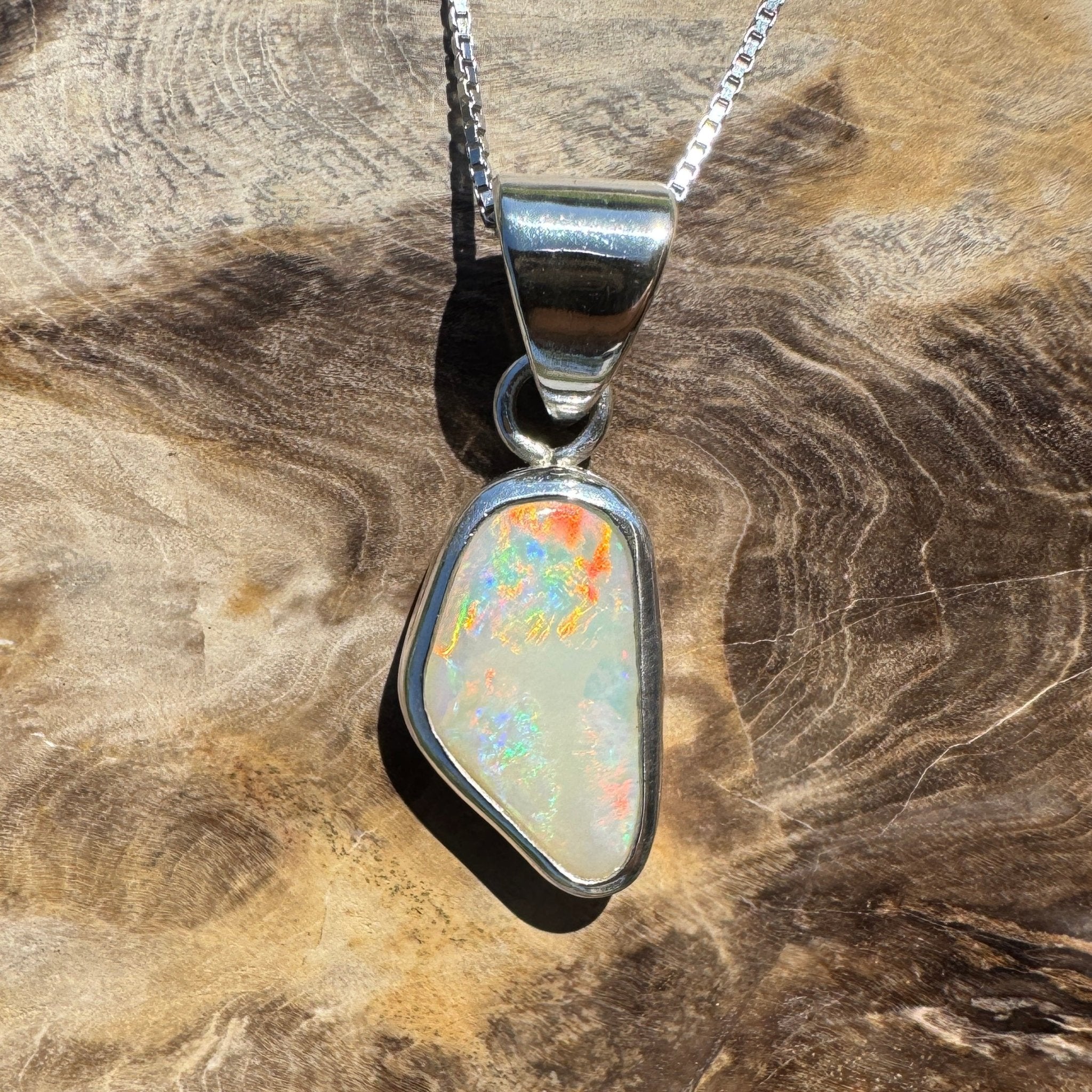 Desert Dawn Glow – 3ct Solid Coober Pedy Opal 925 Sterling Silver Pendant Necklace