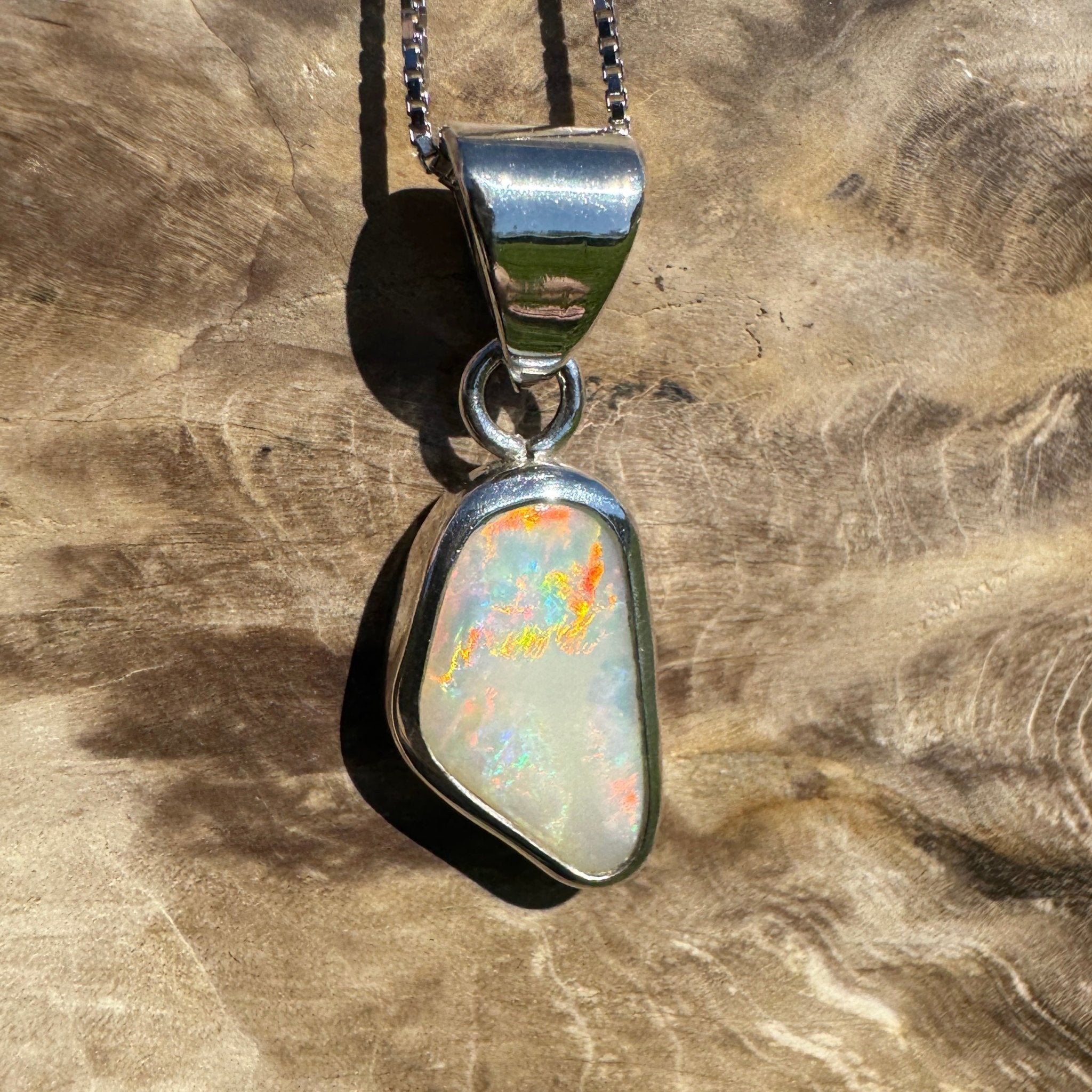 Desert Dawn Glow – 3ct Solid Coober Pedy Opal 925 Sterling Silver Pendant Necklace