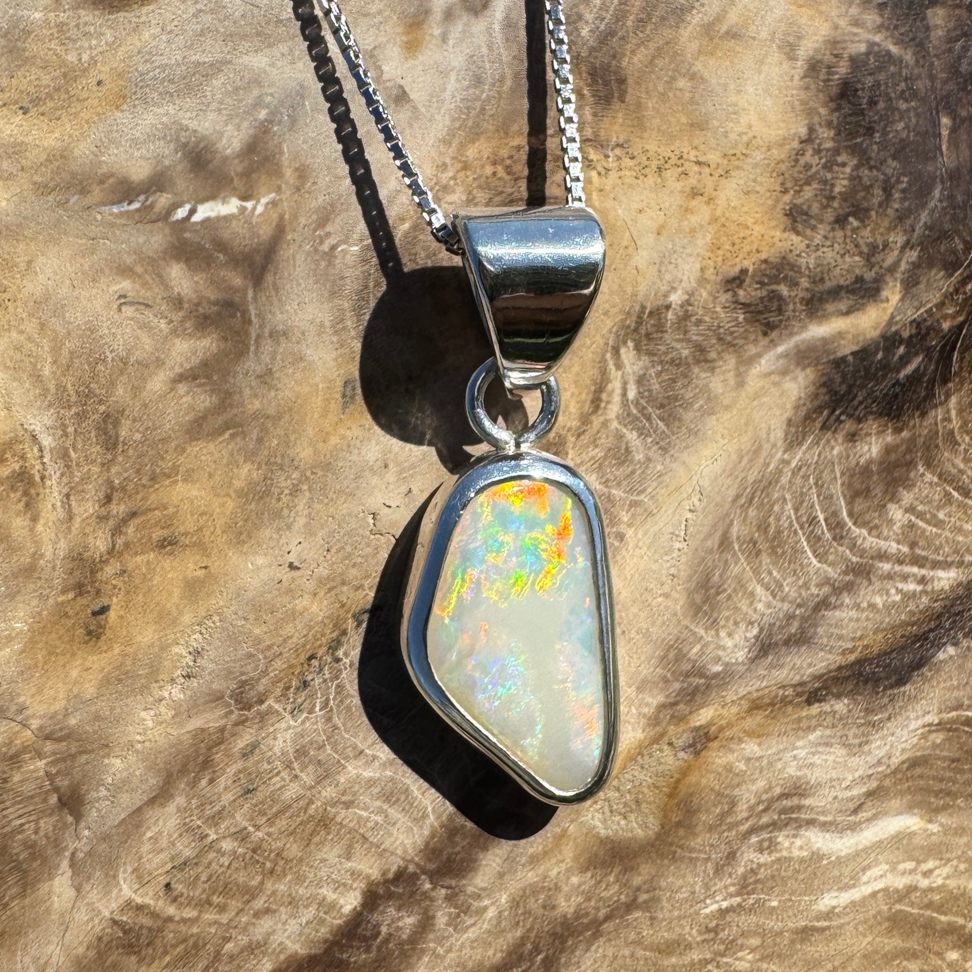 Desert Dawn Glow – 3ct Solid Coober Pedy Opal 925 Sterling Silver Pendant Necklace