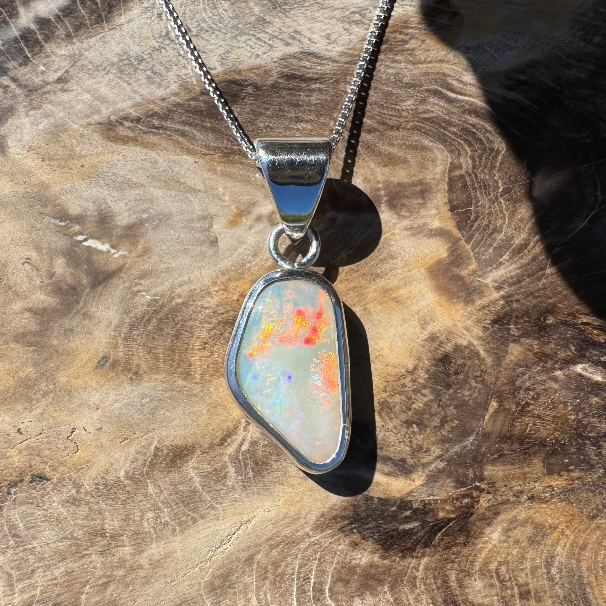 Desert Dawn Glow – 3ct Solid Coober Pedy Opal 925 Sterling Silver Pendant Necklace