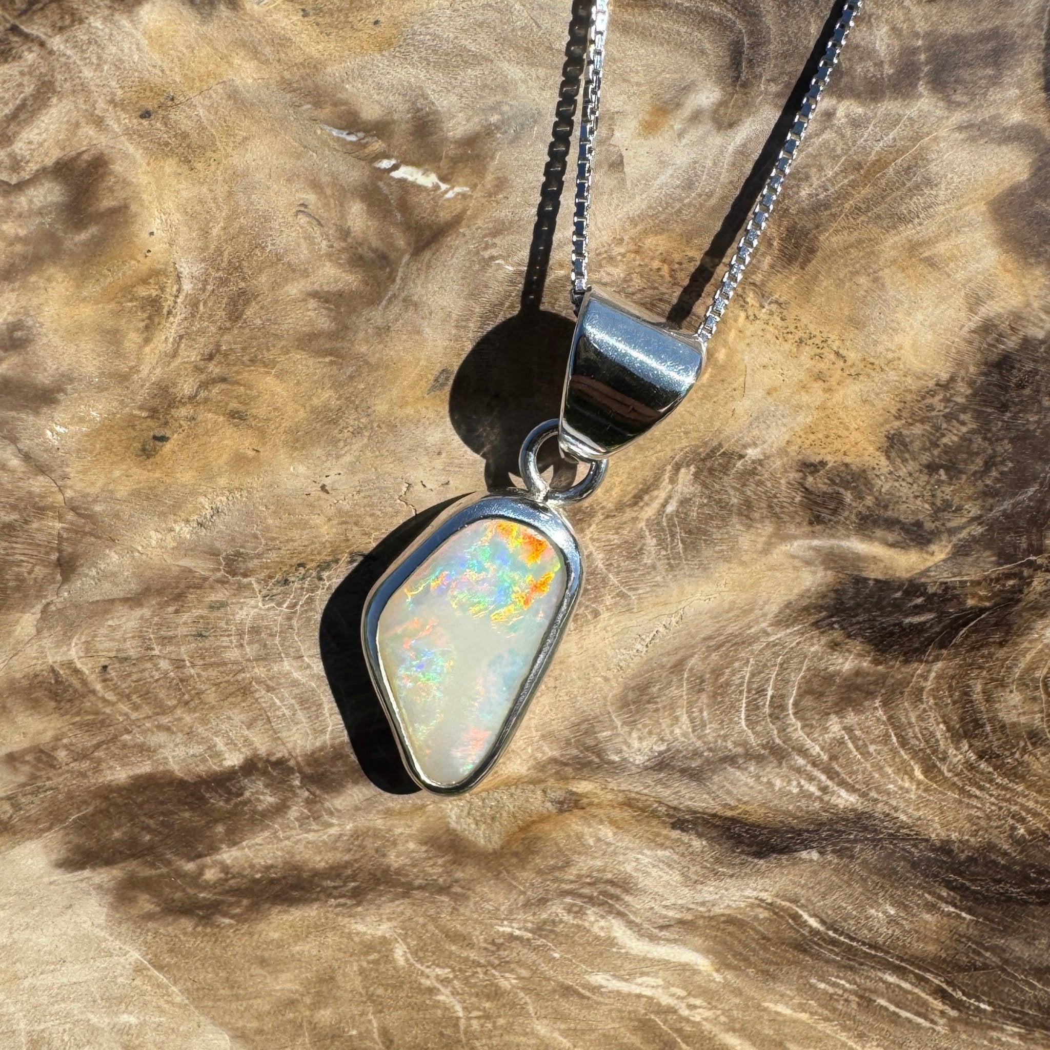 Desert Dawn Glow – 3ct Solid Coober Pedy Opal 925 Sterling Silver Pendant Necklace