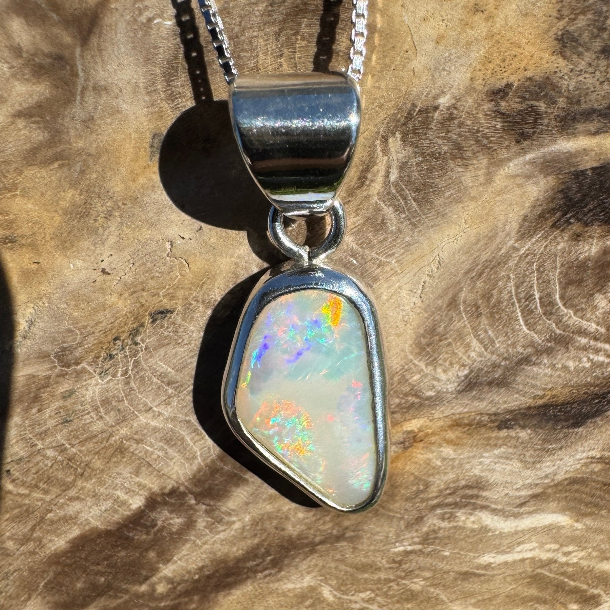 Desert Dawn Glow – 3ct Solid Coober Pedy Opal 925 Sterling Silver Pendant Necklace