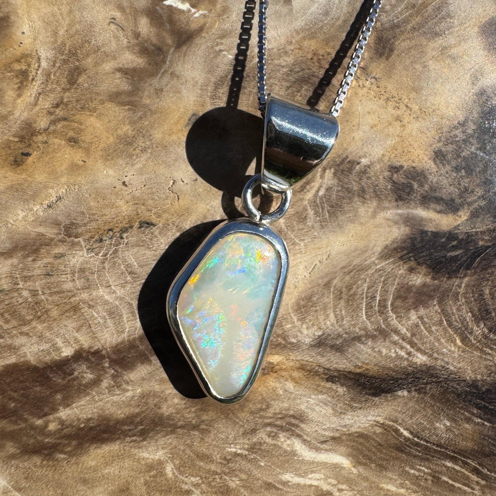 Desert Dawn Glow – 3ct Solid Coober Pedy Opal 925 Sterling Silver Pendant Necklace