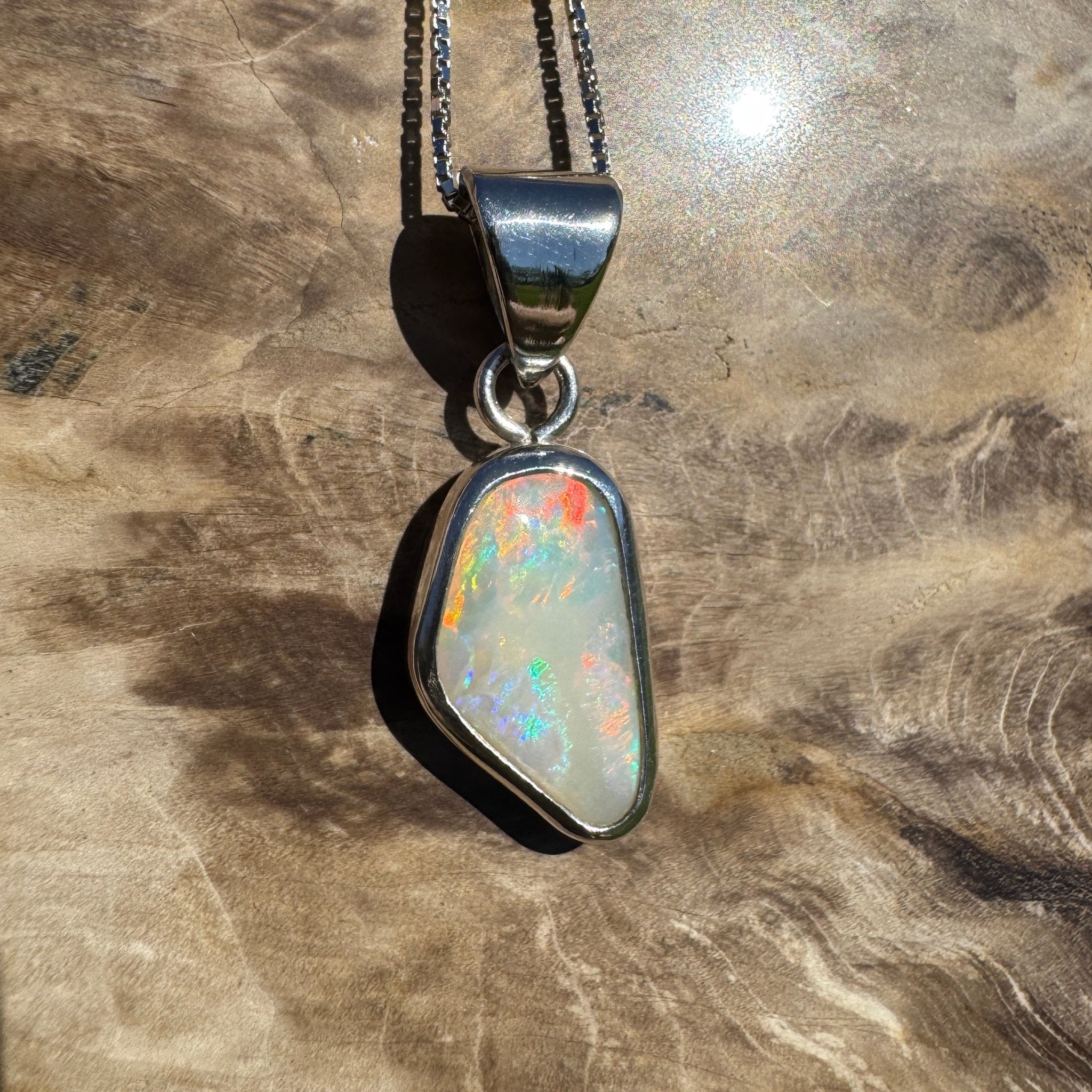 Desert Dawn Glow – 3ct Solid Coober Pedy Opal 925 Sterling Silver Pendant Necklace