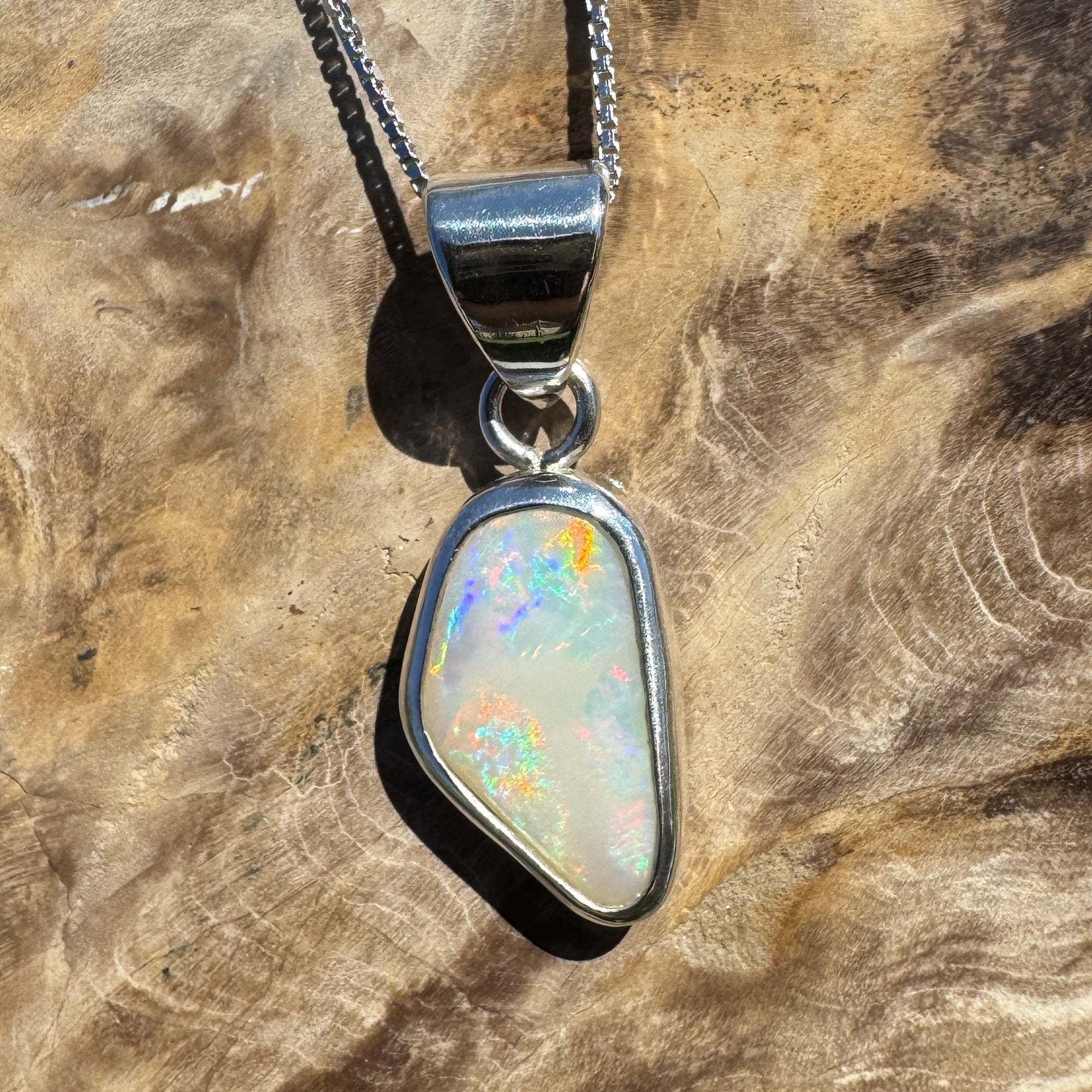 Desert Dawn Glow – 3ct Solid Coober Pedy Opal 925 Sterling Silver Pendant Necklace