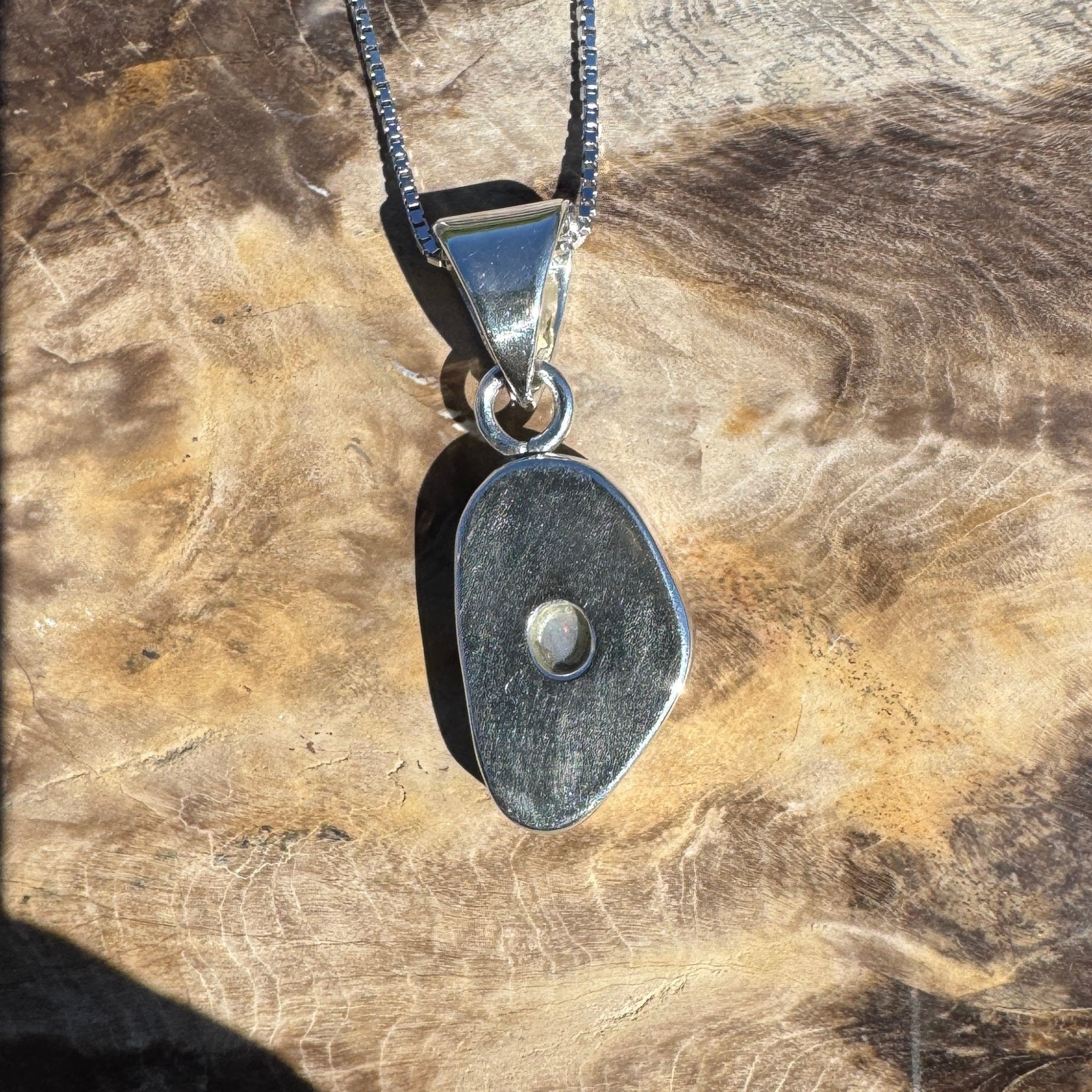 Desert Dawn Glow – 3ct Solid Coober Pedy Opal 925 Sterling Silver Pendant Necklace
