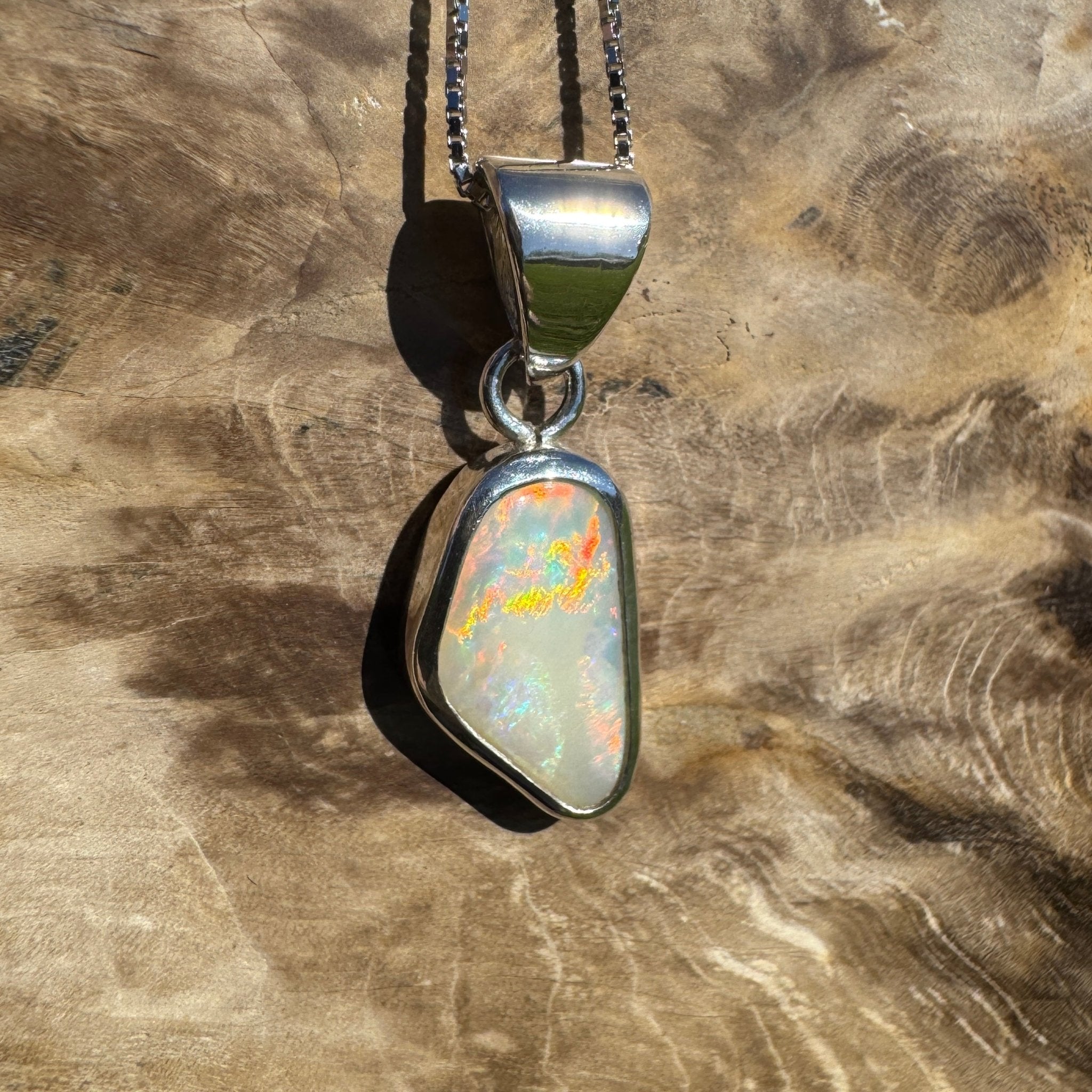 Desert Dawn Glow – 3ct Solid Coober Pedy Opal 925 Sterling Silver Pendant Necklace