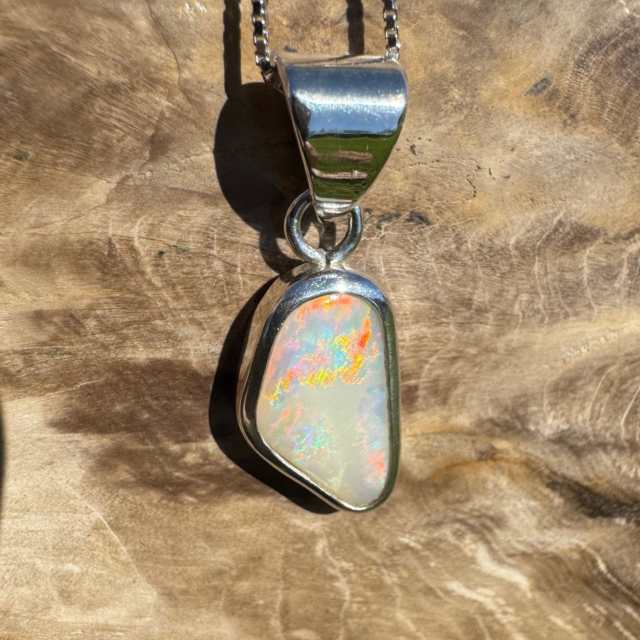 Desert Dawn Glow – 3ct Solid Coober Pedy Opal 925 Sterling Silver Pendant Necklace
