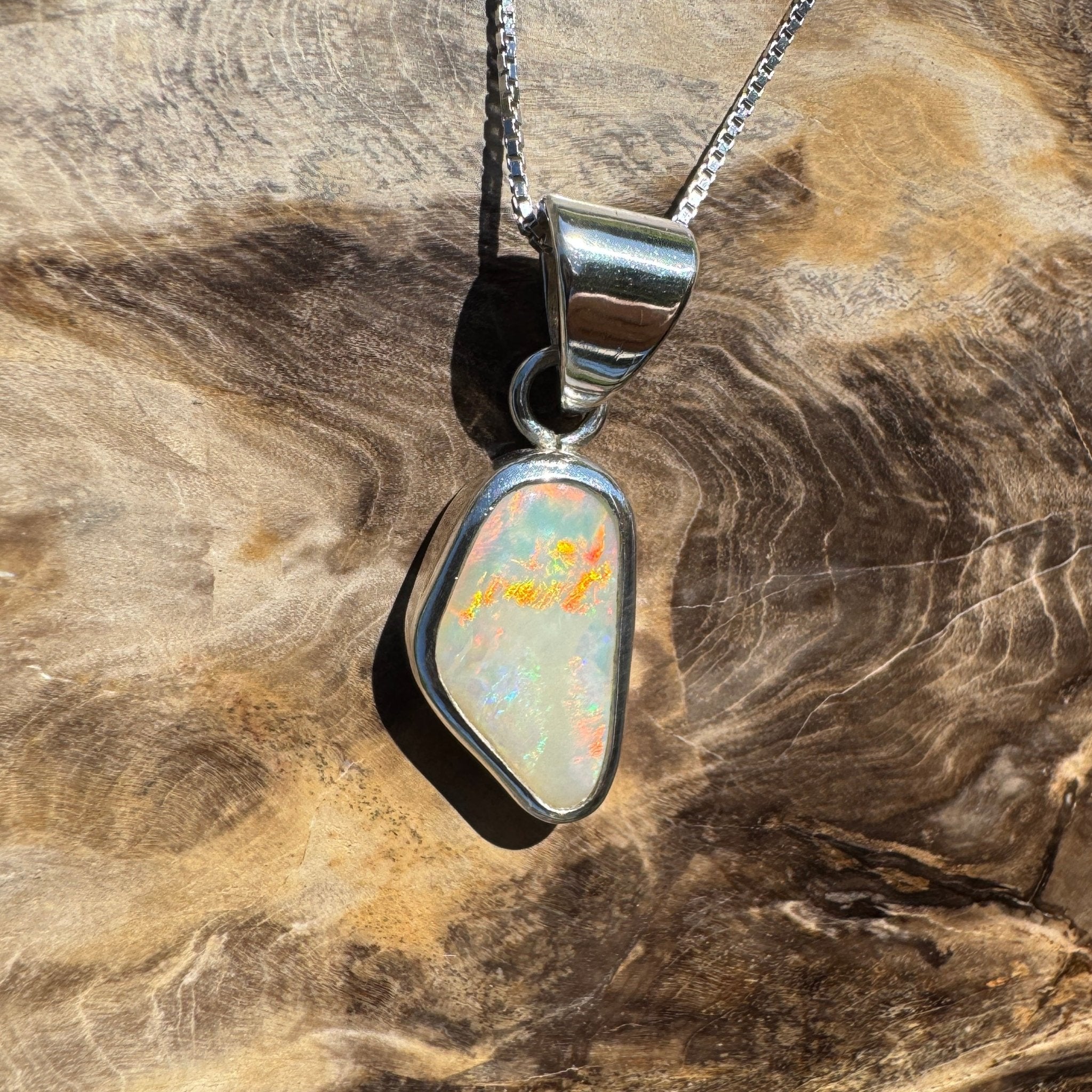 Desert Dawn Glow – 3ct Solid Coober Pedy Opal 925 Sterling Silver Pendant Necklace