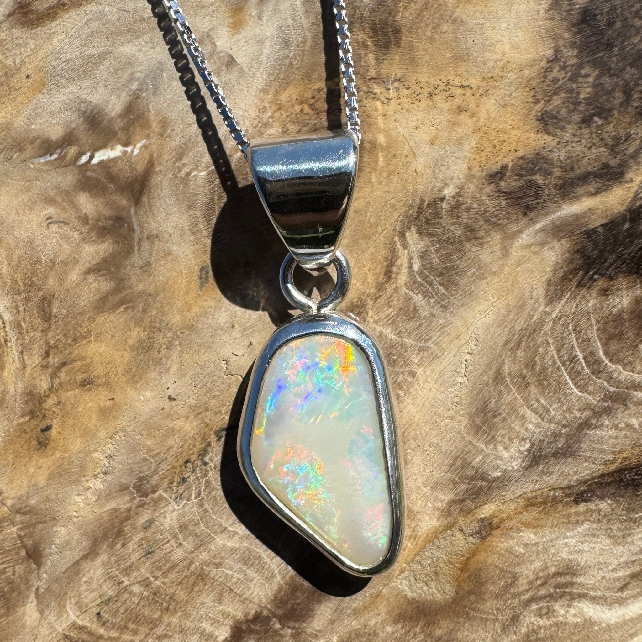 Desert Dawn Glow – 3ct Solid Coober Pedy Opal 925 Sterling Silver Pendant Necklace