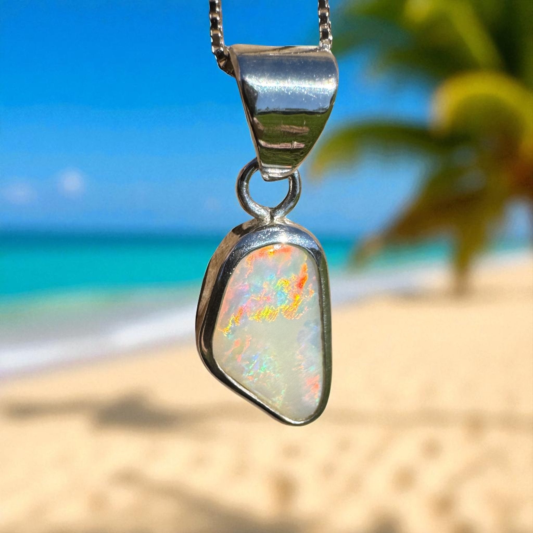 Desert Dawn Glow – 3ct Solid Coober Pedy Opal 925 Sterling Silver Pendant Necklace