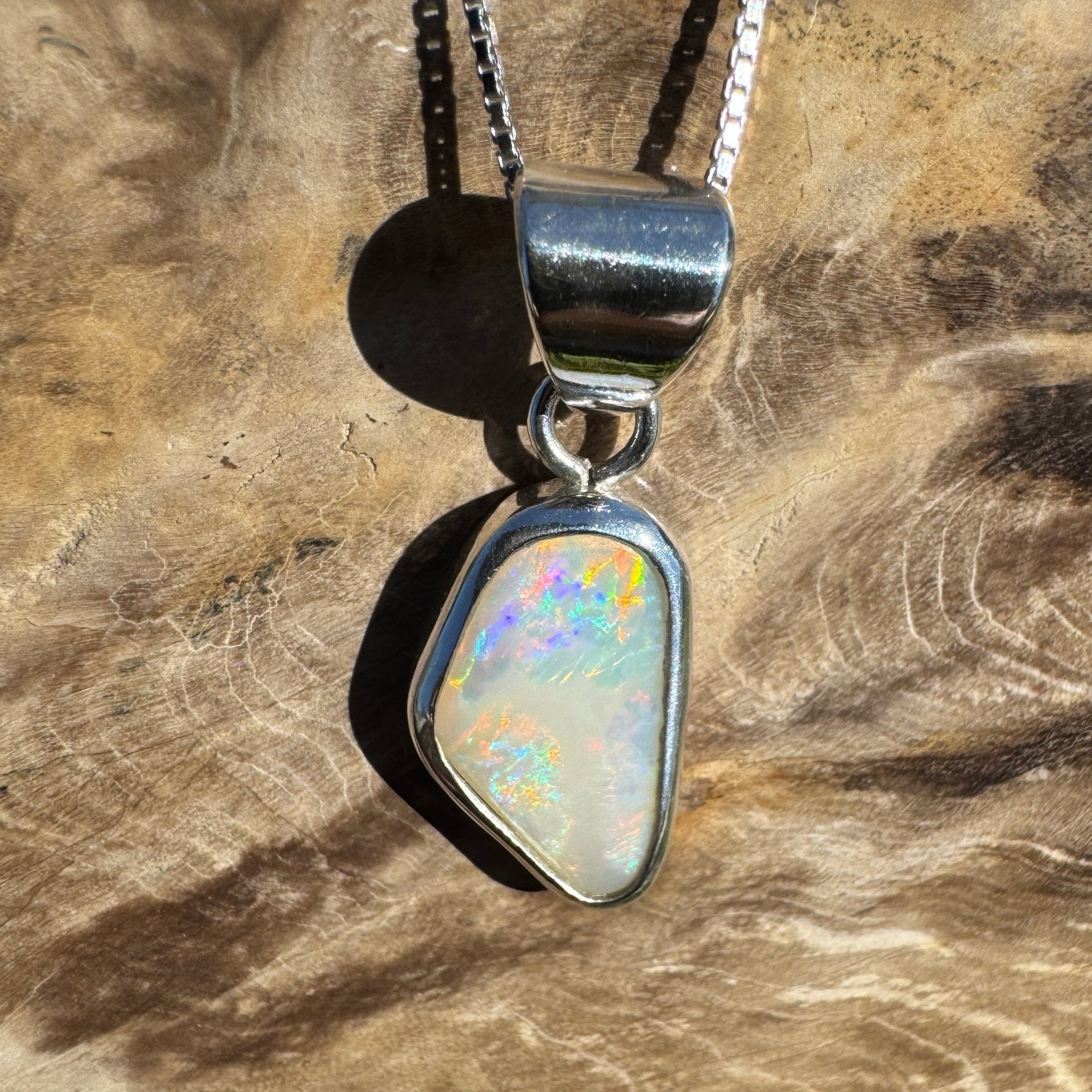 Desert Dawn Glow – 3ct Solid Coober Pedy Opal 925 Sterling Silver Pendant Necklace