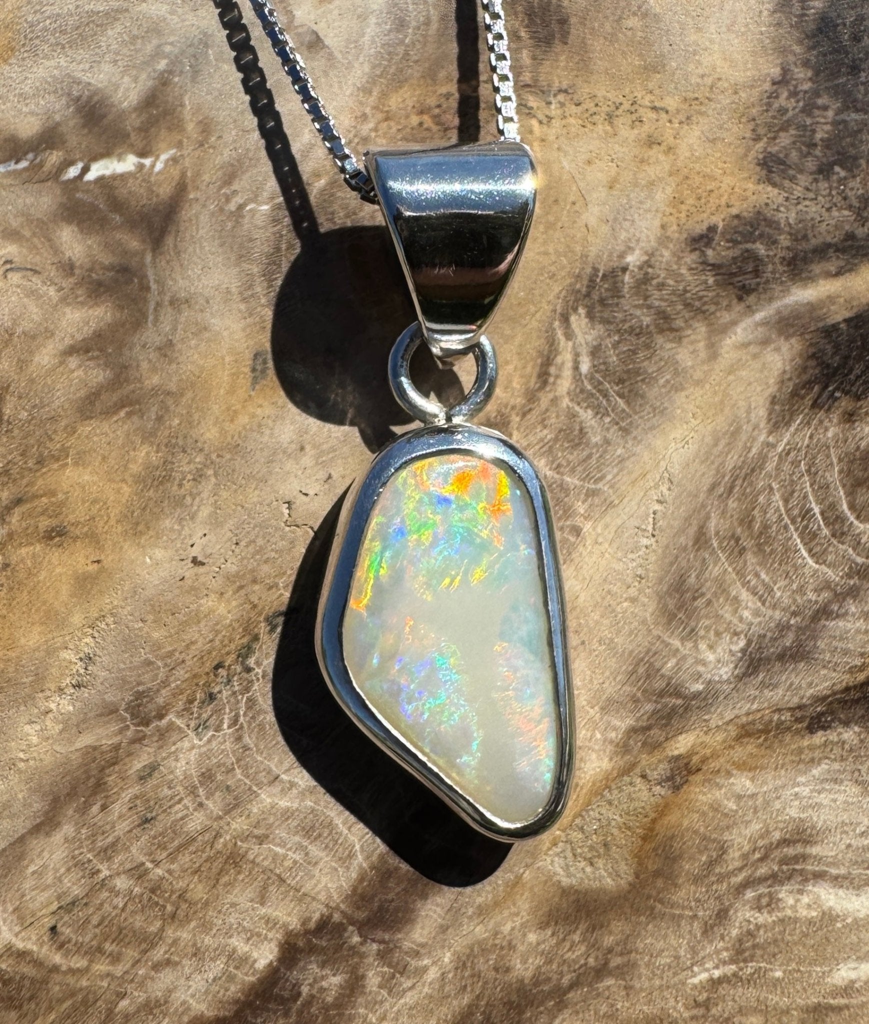 Desert Dawn Glow – 3ct Solid Coober Pedy Opal 925 Sterling Silver Pendant Necklace
