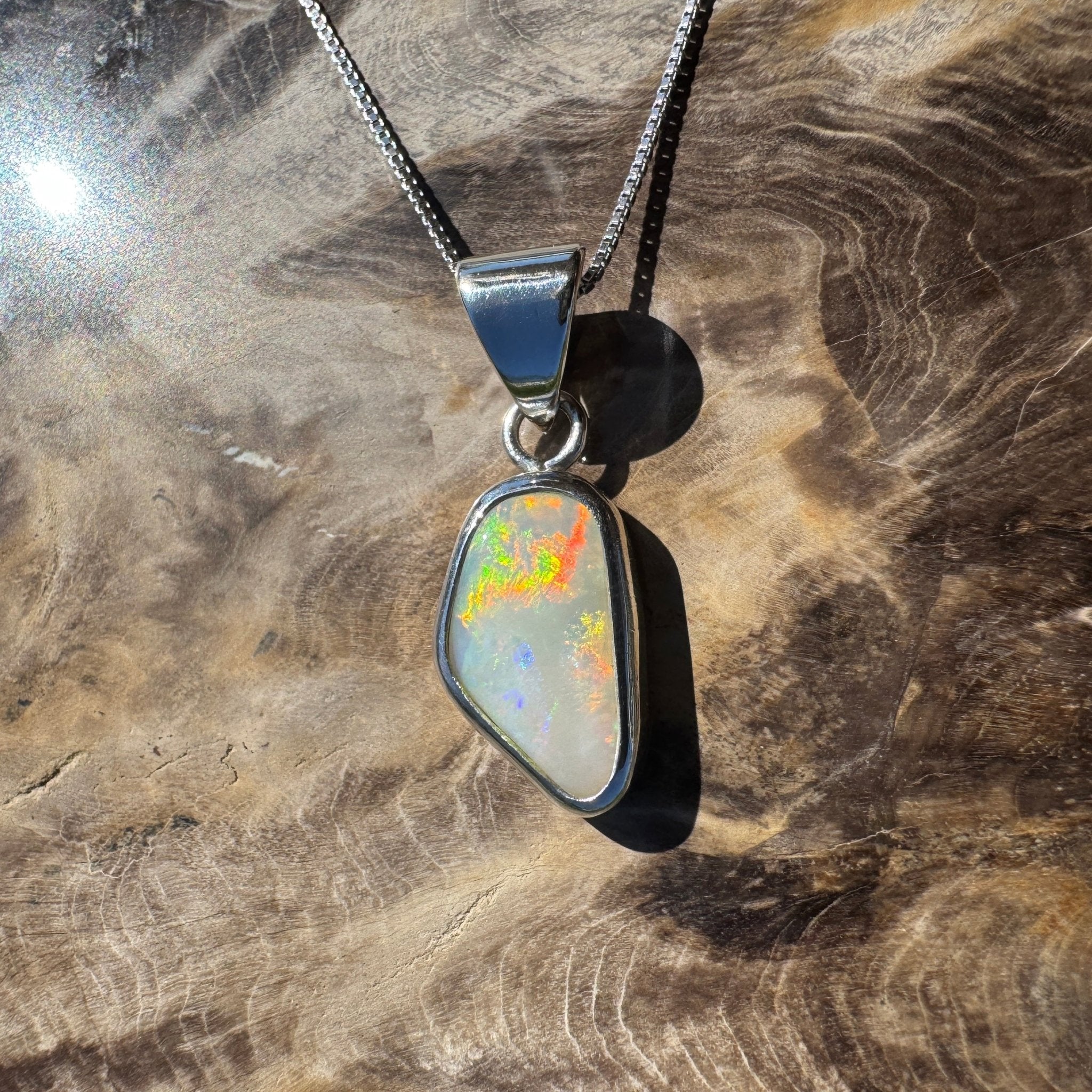 Desert Dawn Glow – 3ct Solid Coober Pedy Opal 925 Sterling Silver Pendant Necklace