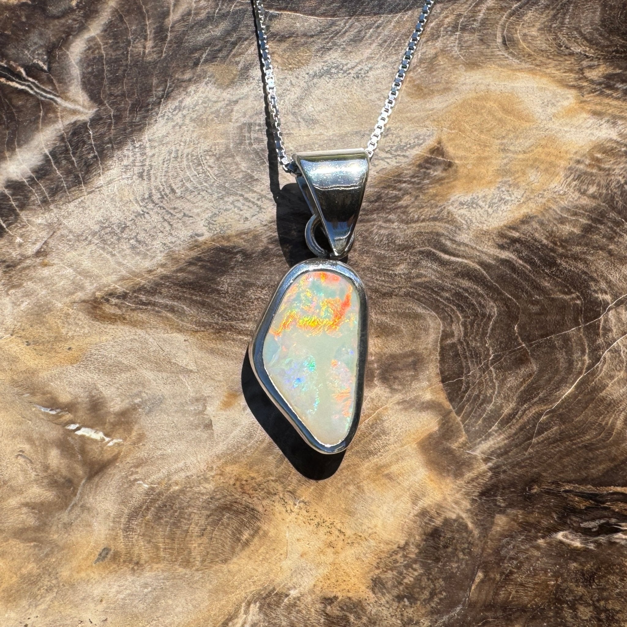Desert Dawn Glow – 3ct Solid Coober Pedy Opal 925 Sterling Silver Pendant Necklace