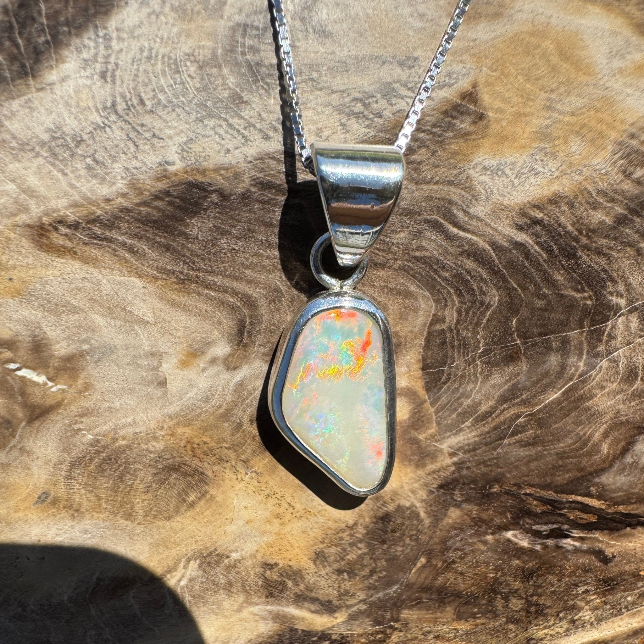 Desert Dawn Glow – 3ct Solid Coober Pedy Opal 925 Sterling Silver Pendant Necklace