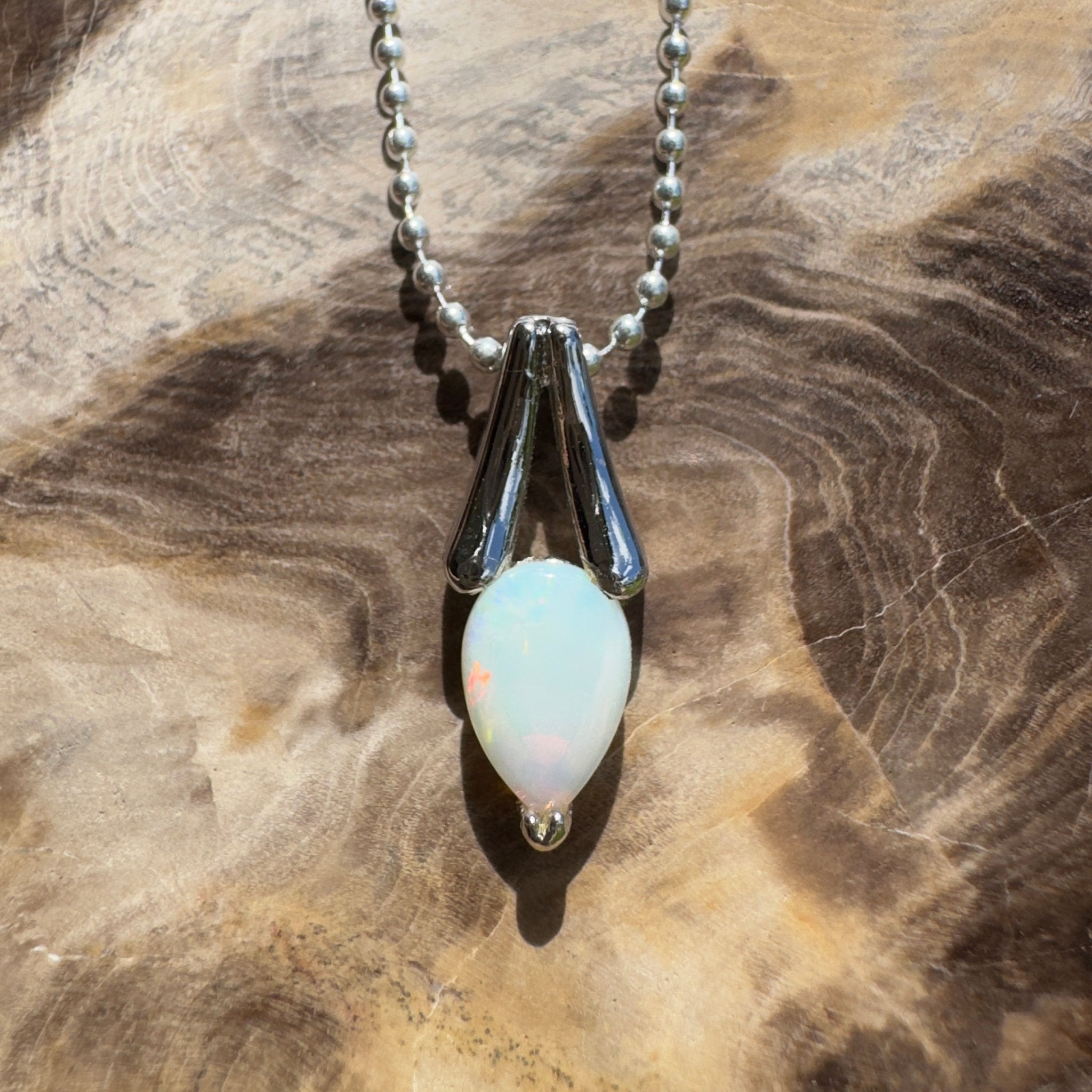Desert Dewdrop ~ 0.7ct Coober Pedy Crystal Opal 925 Silver Pendant