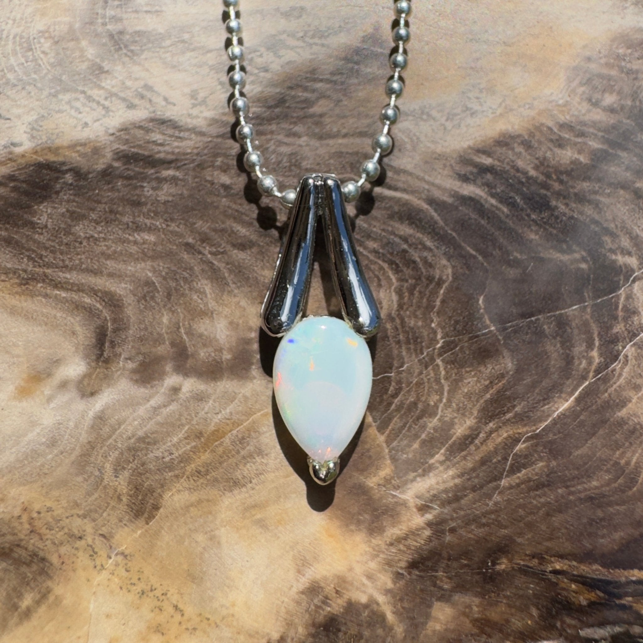 Desert Dewdrop ~ 0.7ct Coober Pedy Crystal Opal 925 Silver Pendant