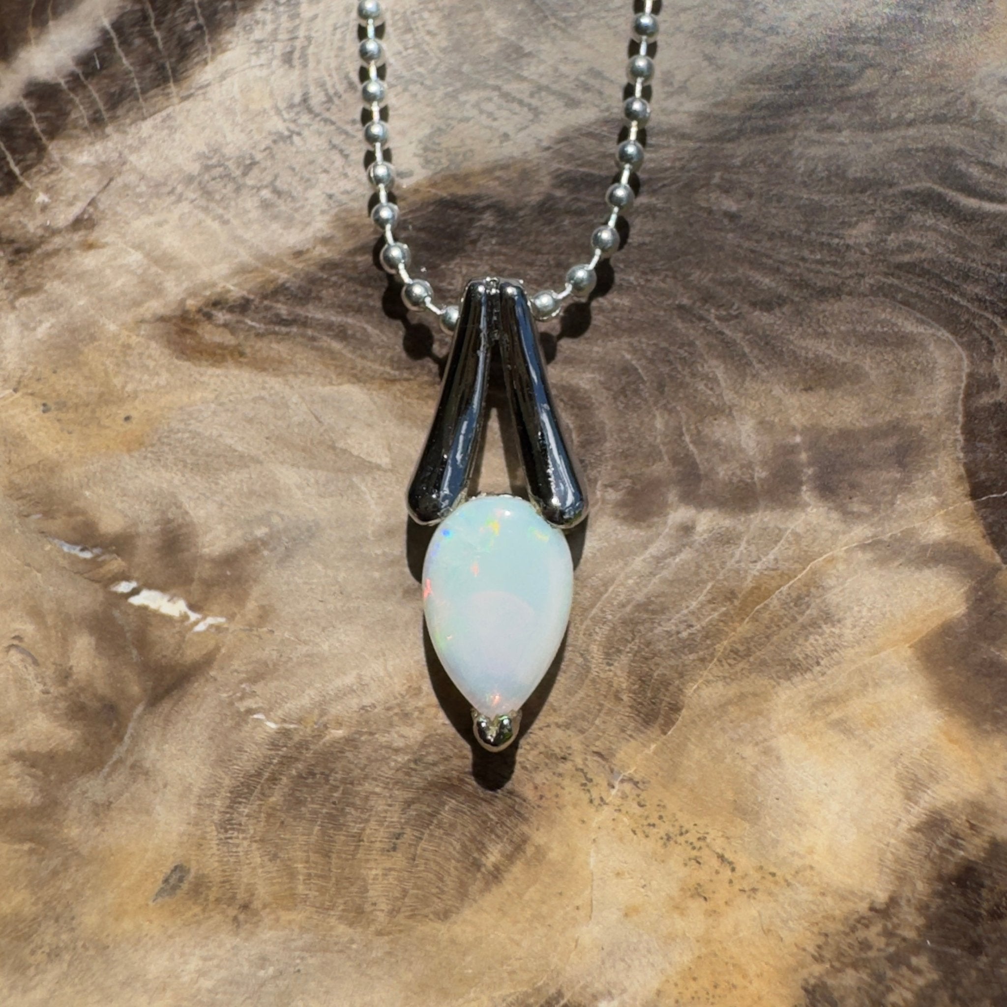 Desert Dewdrop ~ 0.7ct Coober Pedy Crystal Opal 925 Silver Pendant
