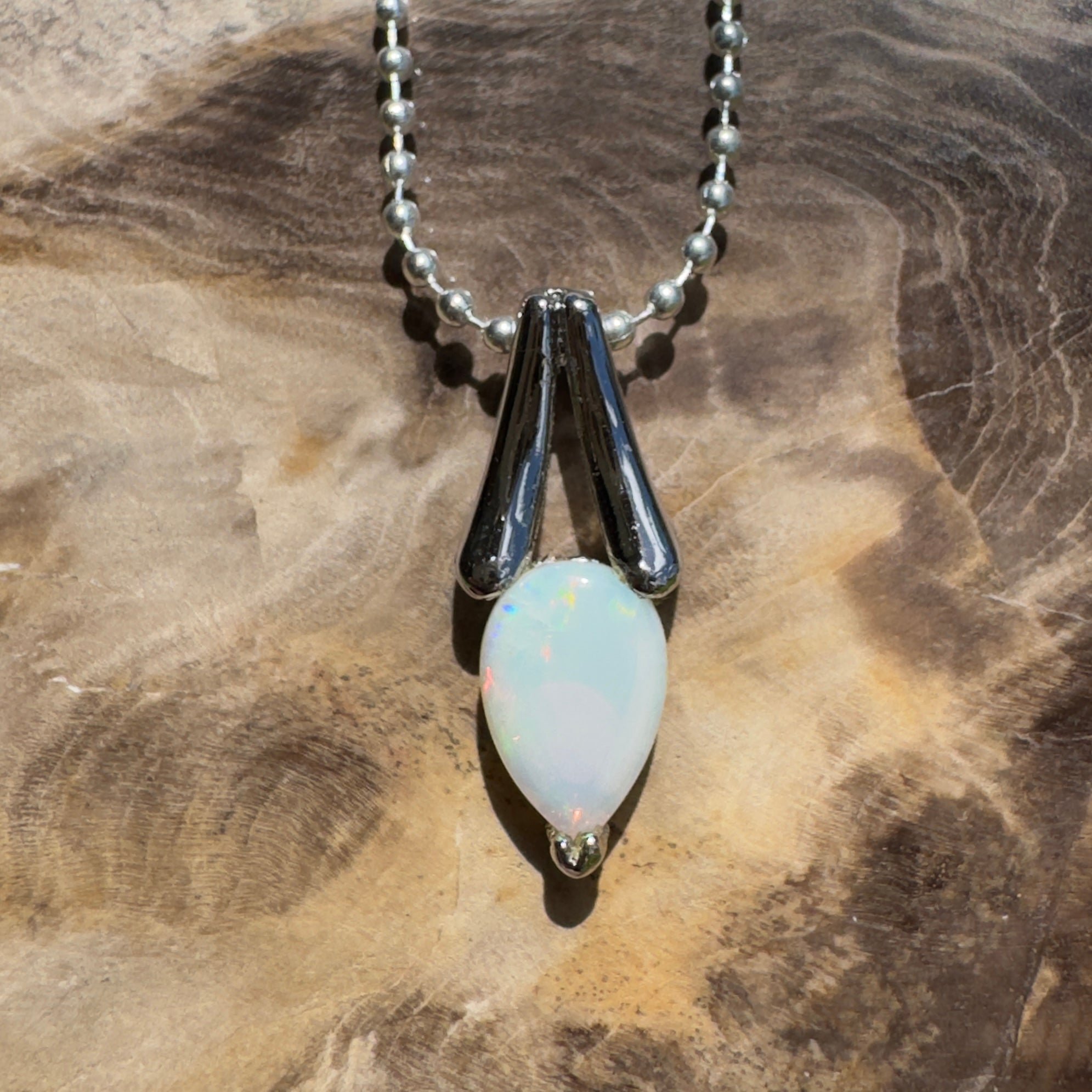 Desert Dewdrop ~ 0.7ct Coober Pedy Crystal Opal 925 Silver Pendant